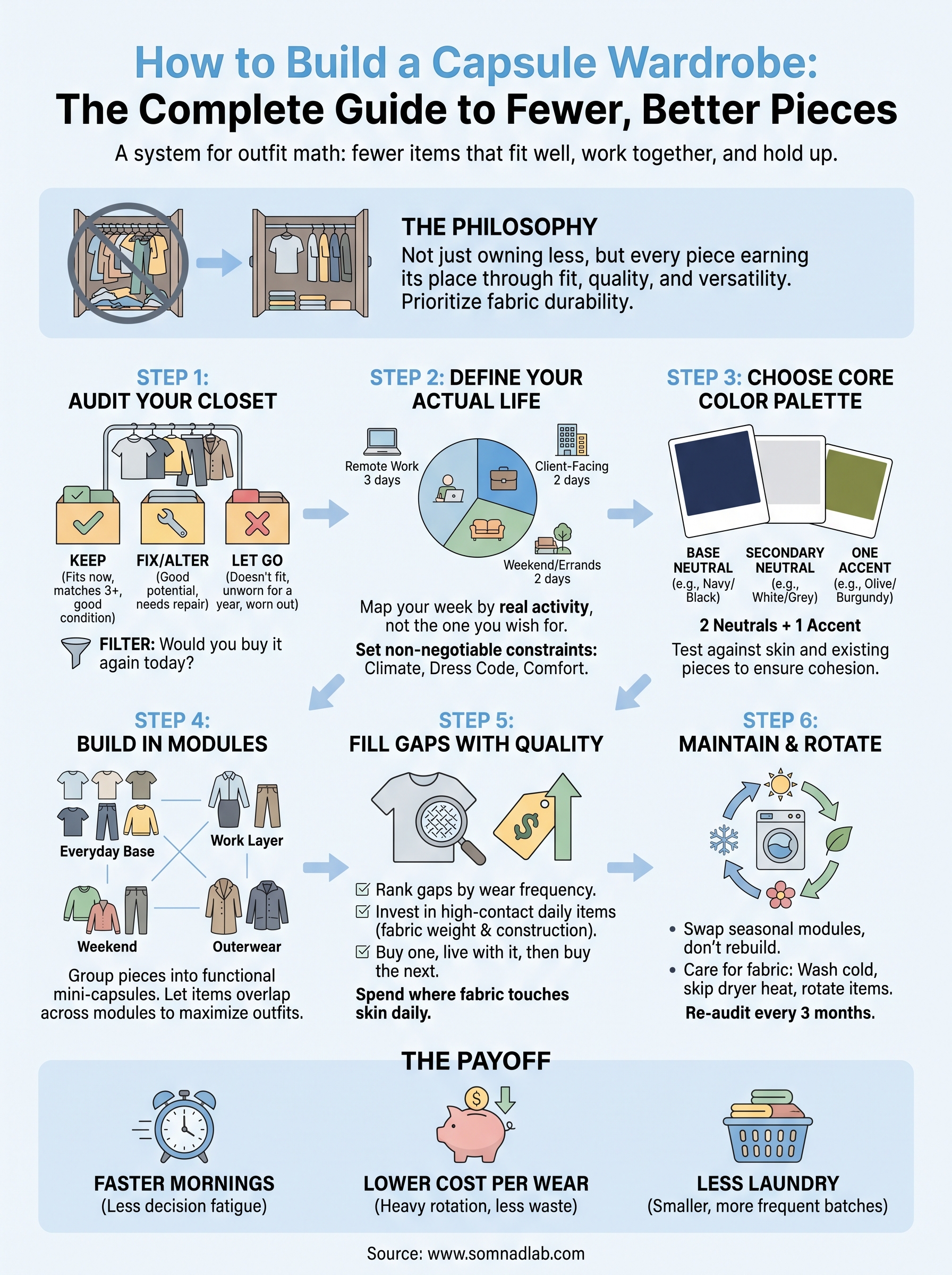how to build a capsule wardrobe infographic