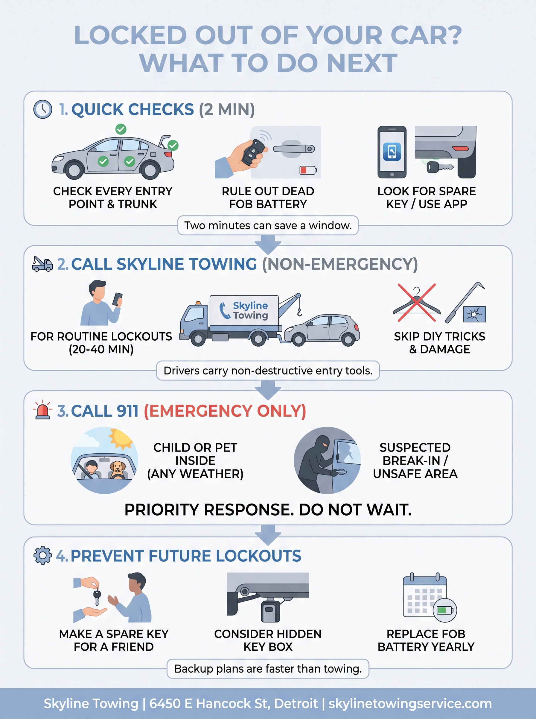 Locked Out of Your Car in Detroit? What to Do Next locked out of car what to do infographic