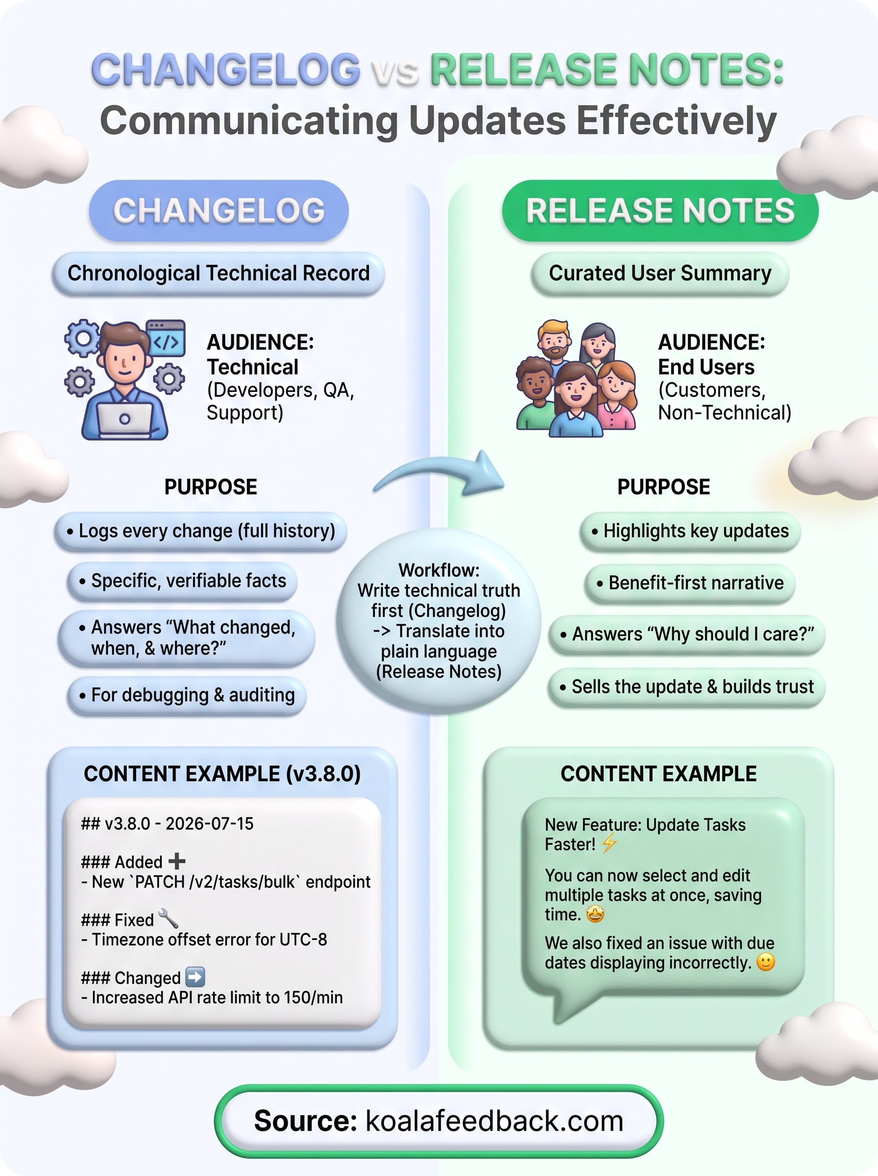 changelog vs release notes infographic