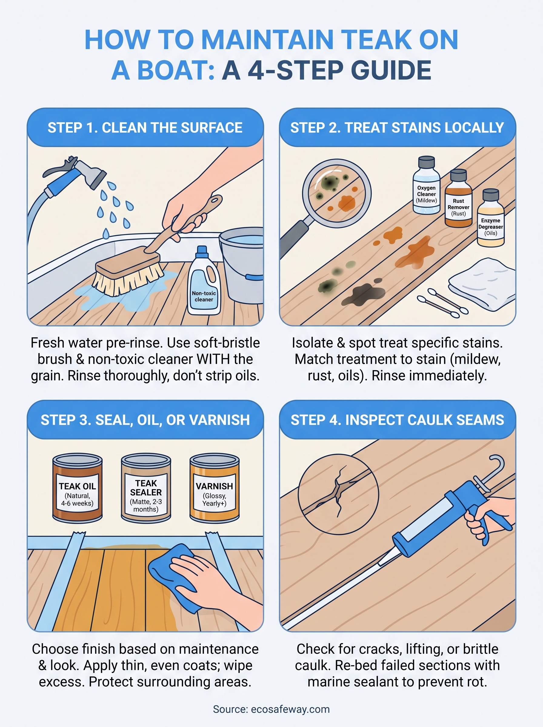 how to maintain teak on a boat infographic