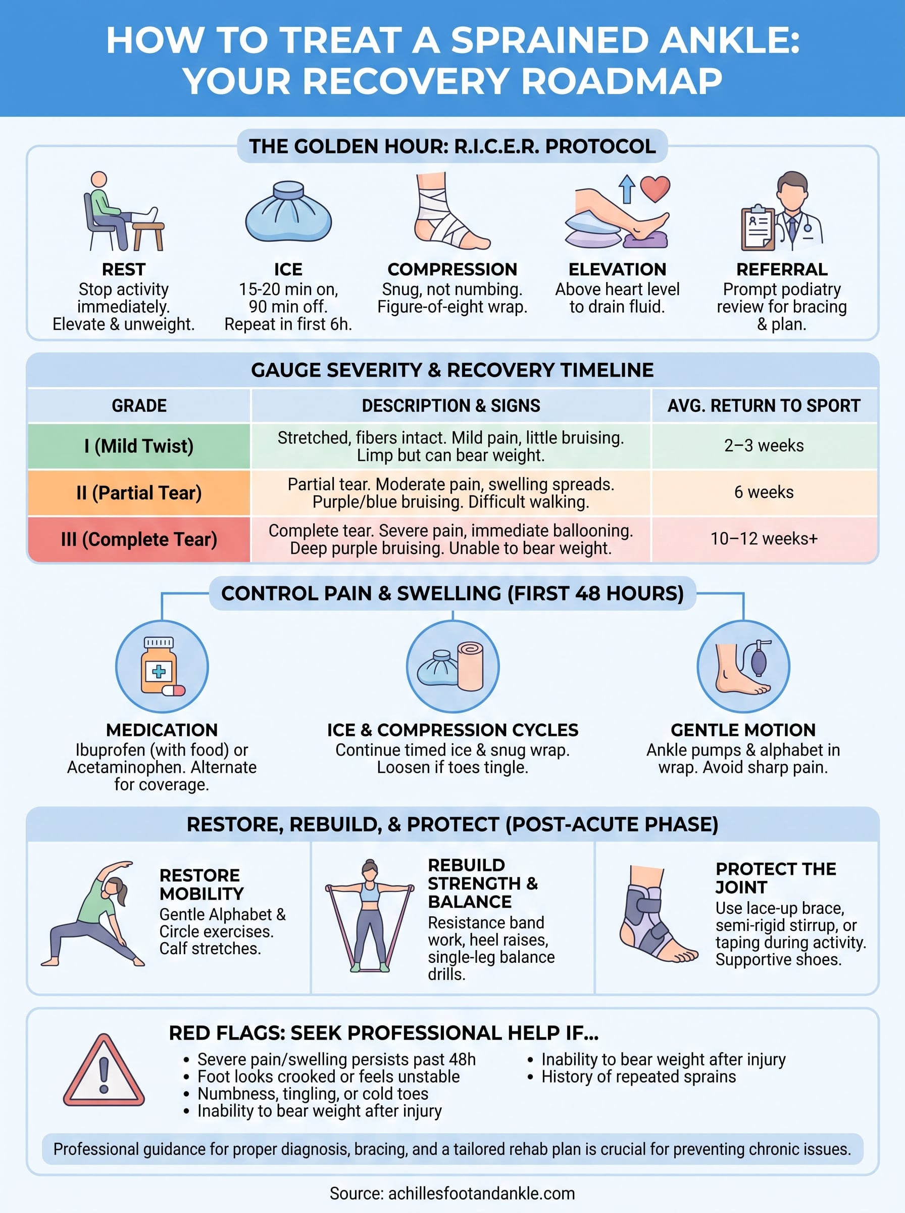 how to treat a sprained ankle infographic