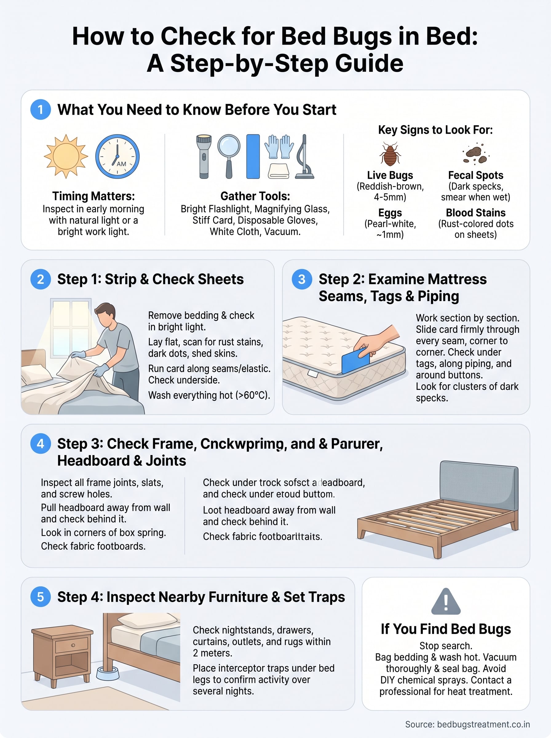 how to check for bed bugs in bed infographic