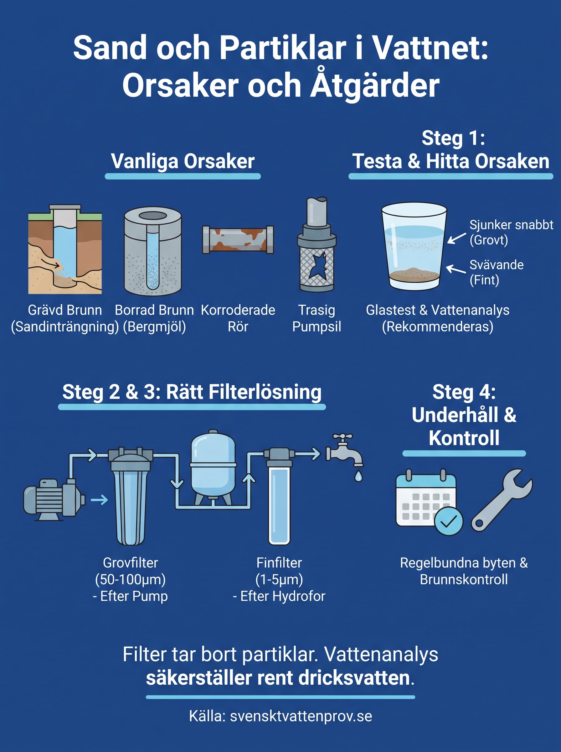 vad gör jag åt sand och partiklar i vattnet? infographic