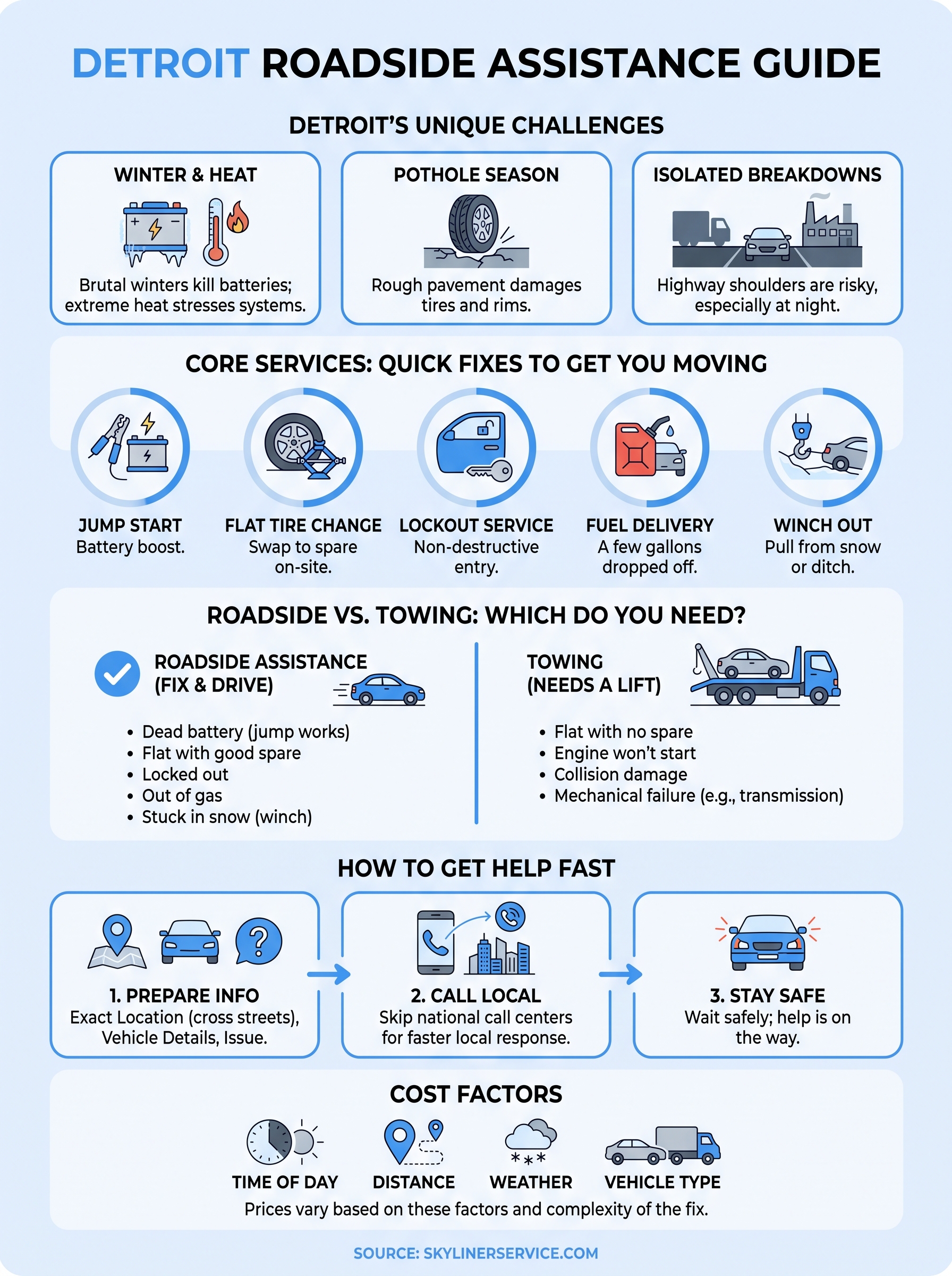 Detroit Roadside Assistance: What It Covers & Who to Call detroit roadside assistance infographic