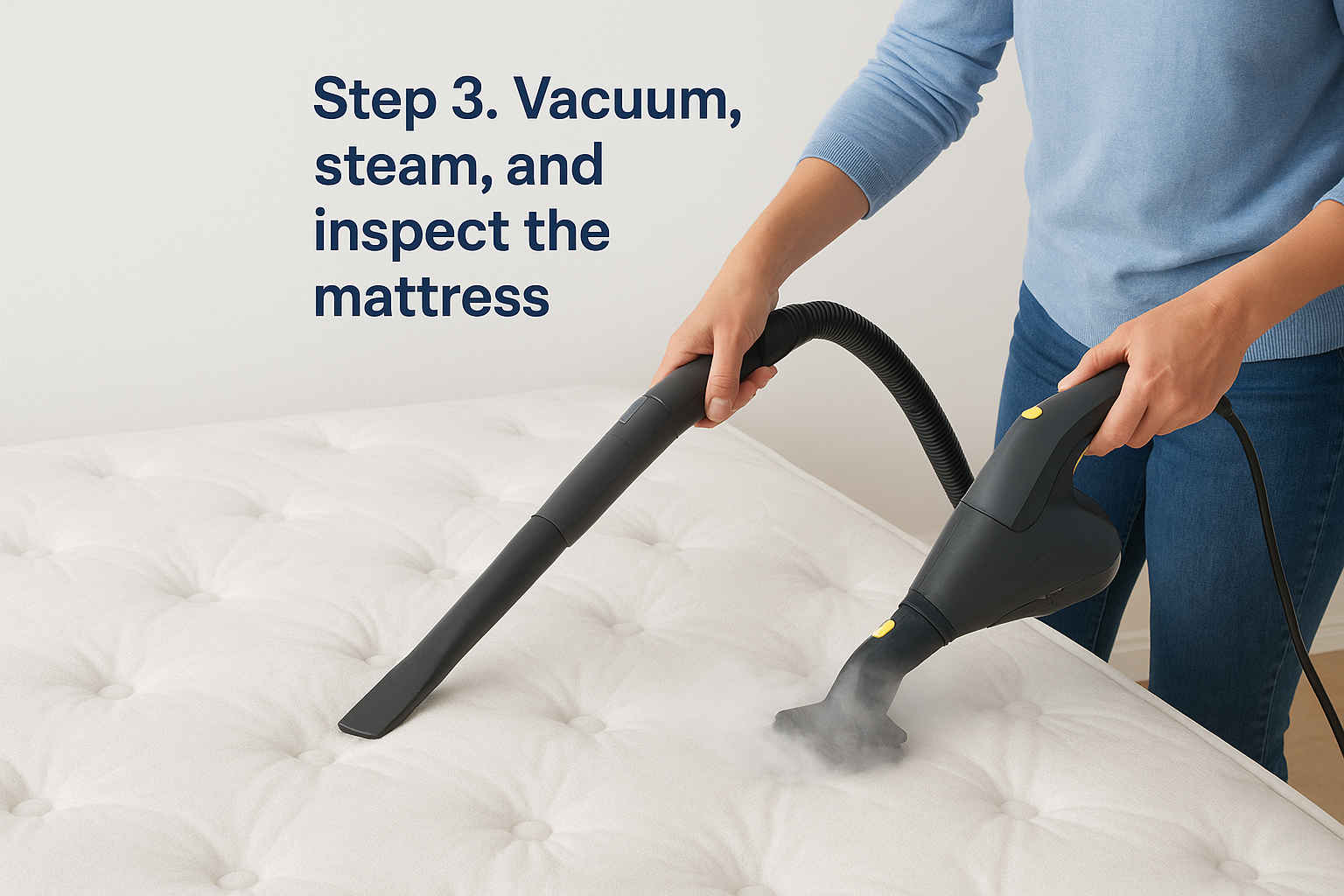 Step 3. Vacuum, steam, and inspect the mattress