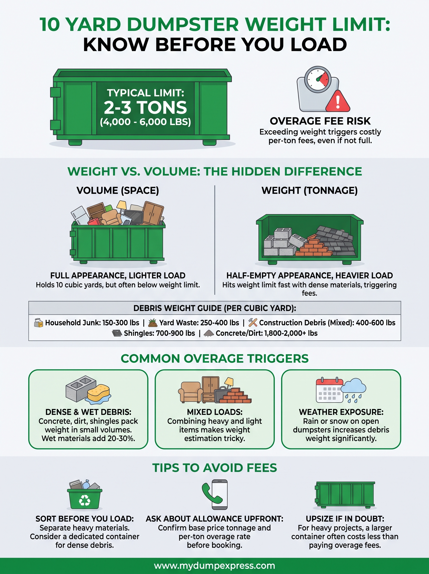 10 yard dumpster weight limit infographic