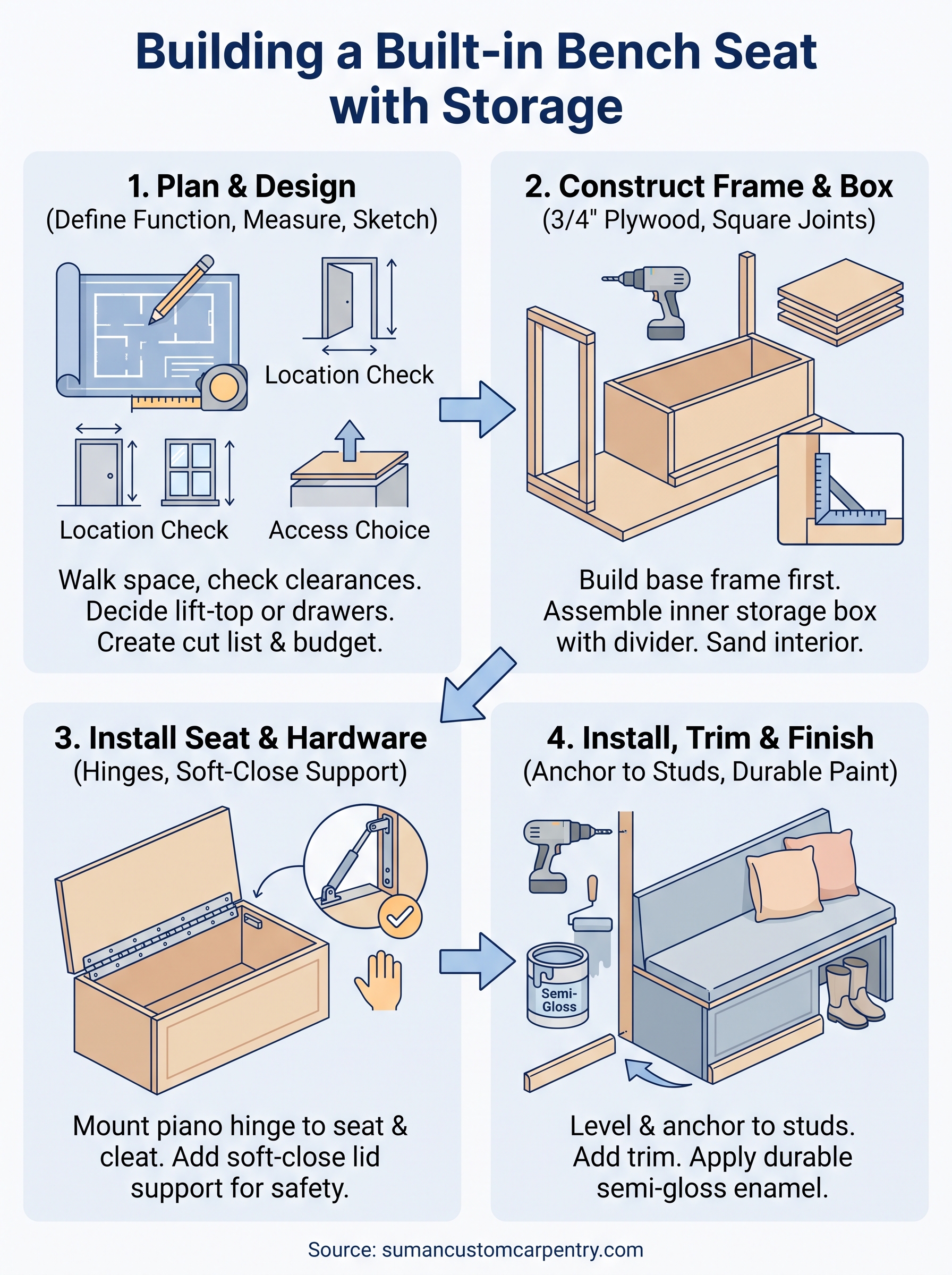 built in bench seat with storage infographic