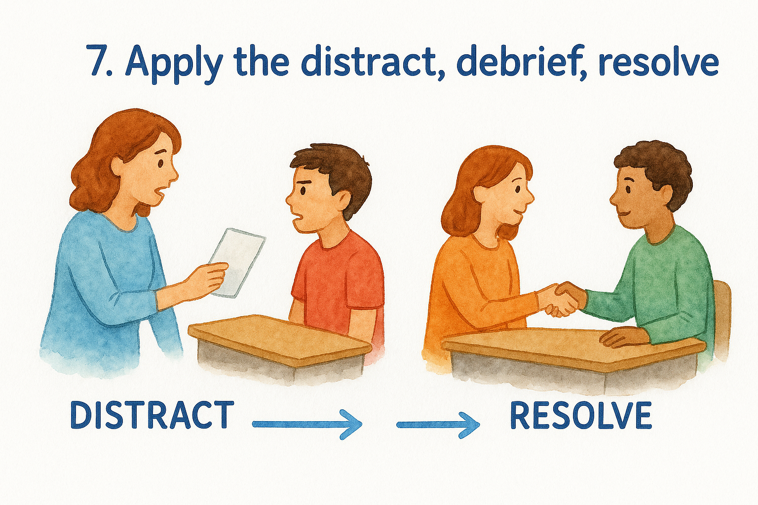 7. Apply the distract, debrief, resolve method