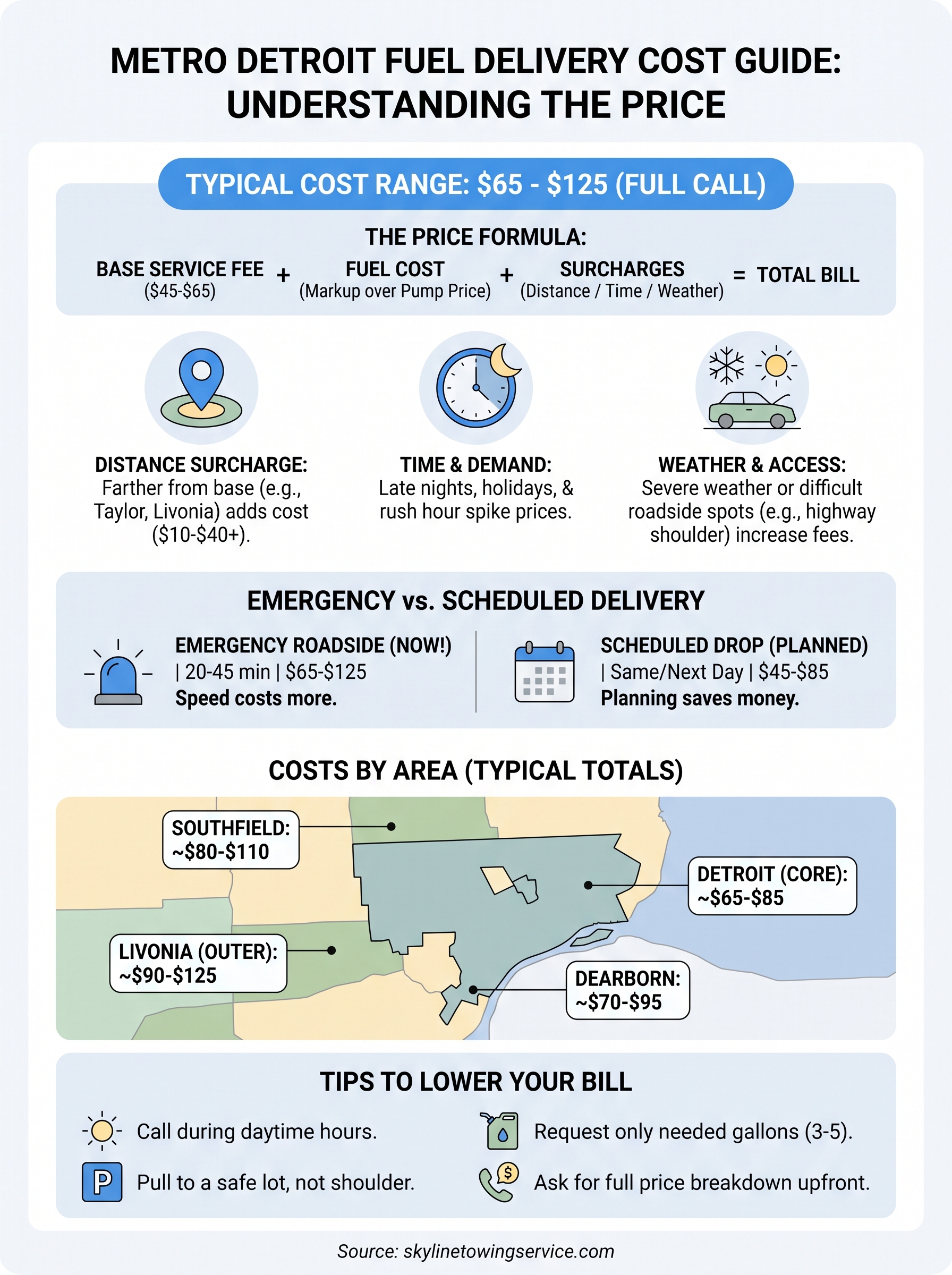 Fuel Delivery Service Cost: What Detroit Drivers Pay fuel delivery service cost infographic