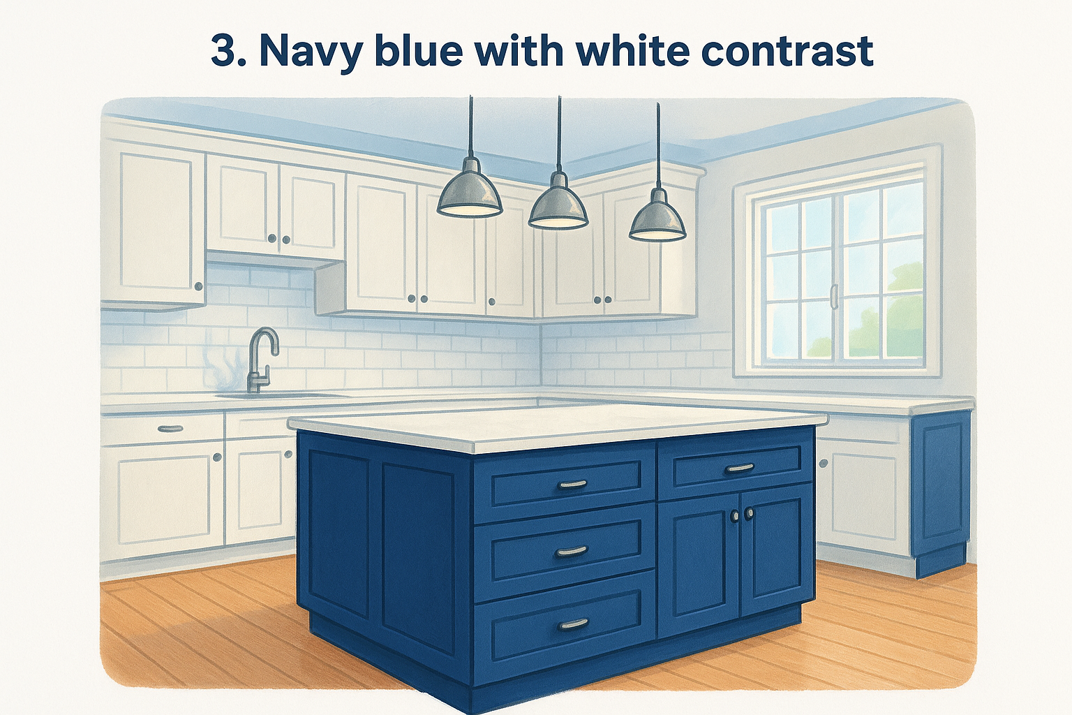5 Paint Ideas for a Kitchen That Transform Your Dublin Home 3 3. Navy blue with white contrast