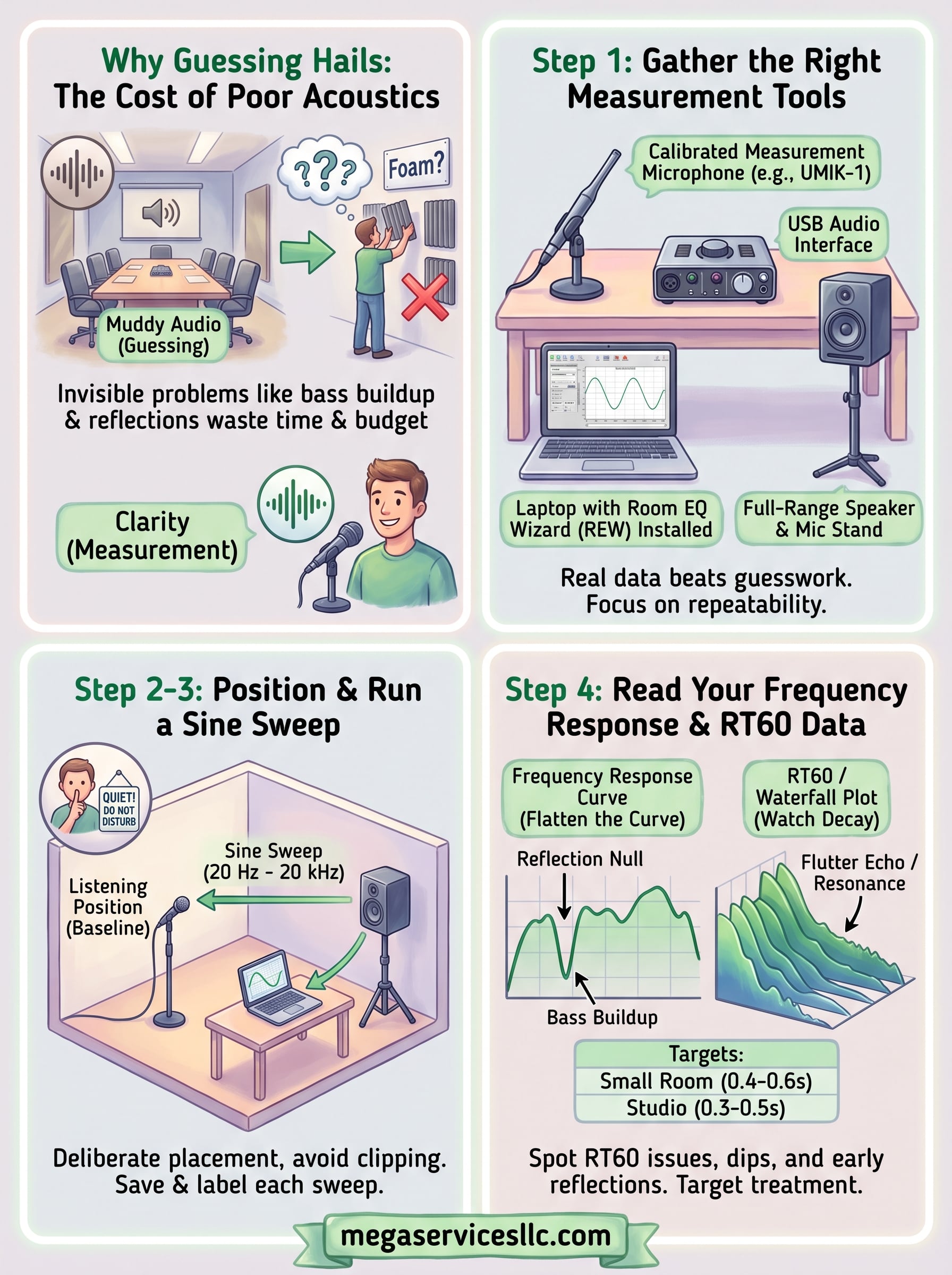 how to measure room acoustics infographic