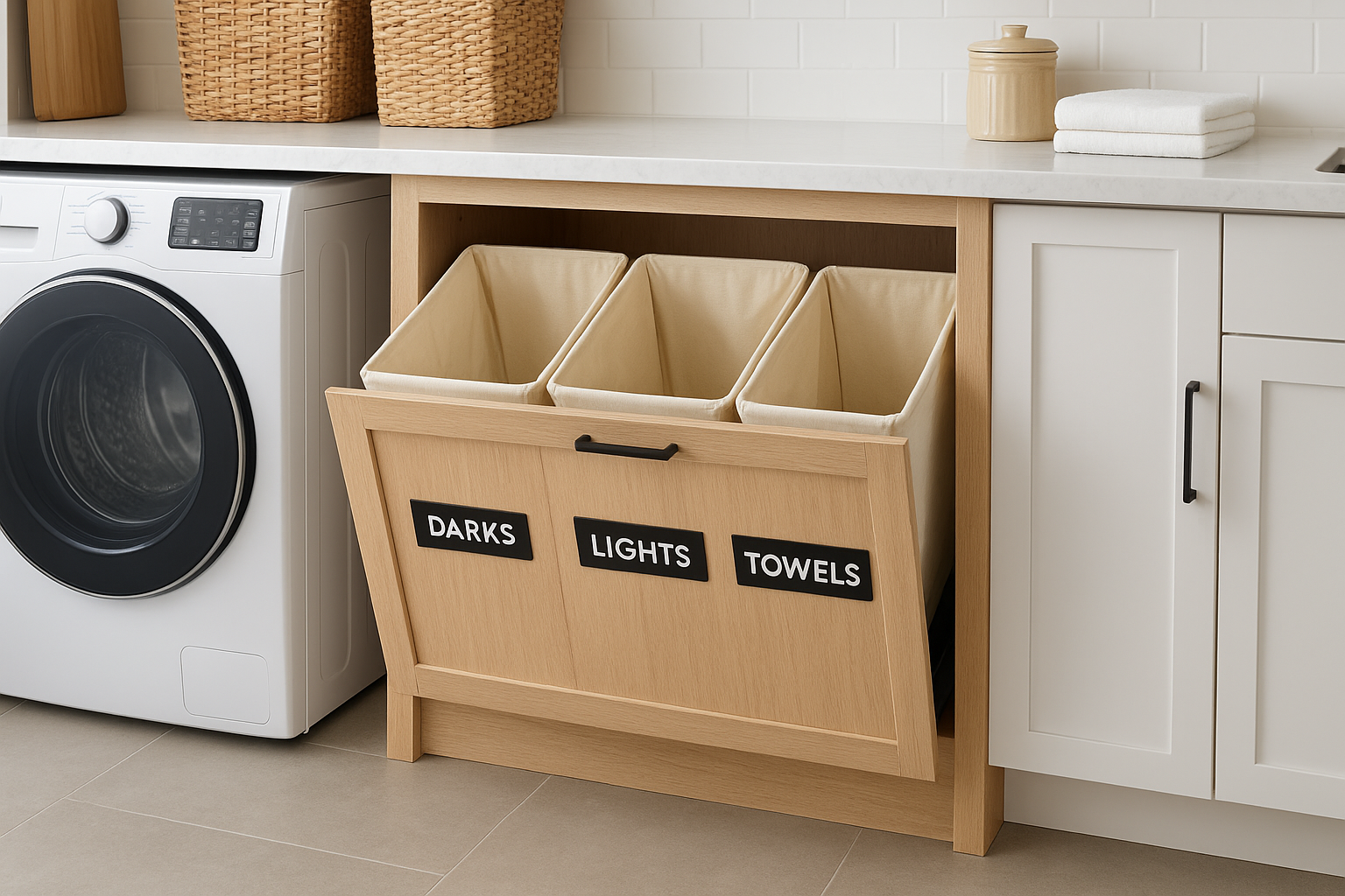 7. Built-in hamper and sorting cabinets