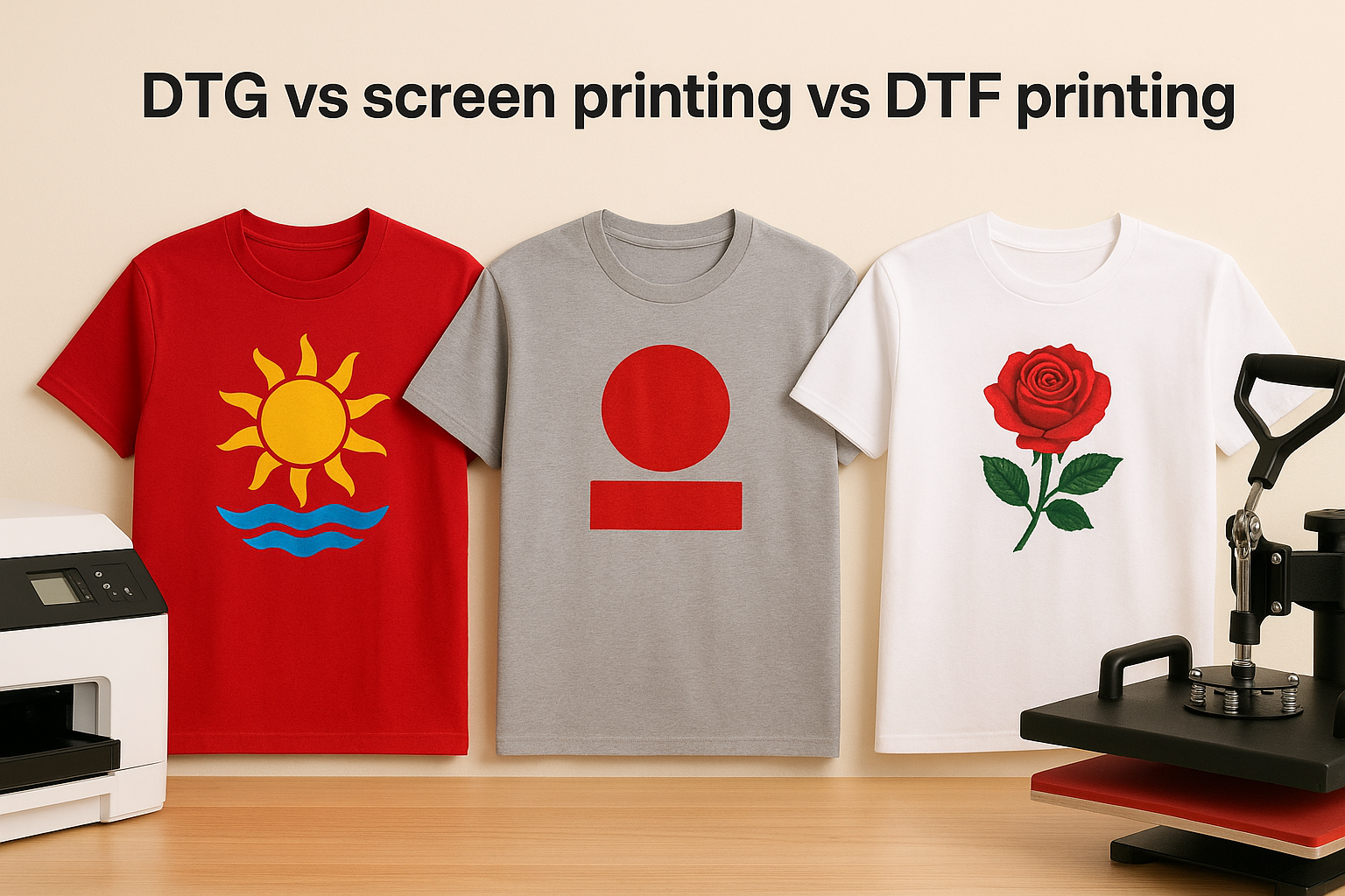 DTG vs screen printing vs DTF printing