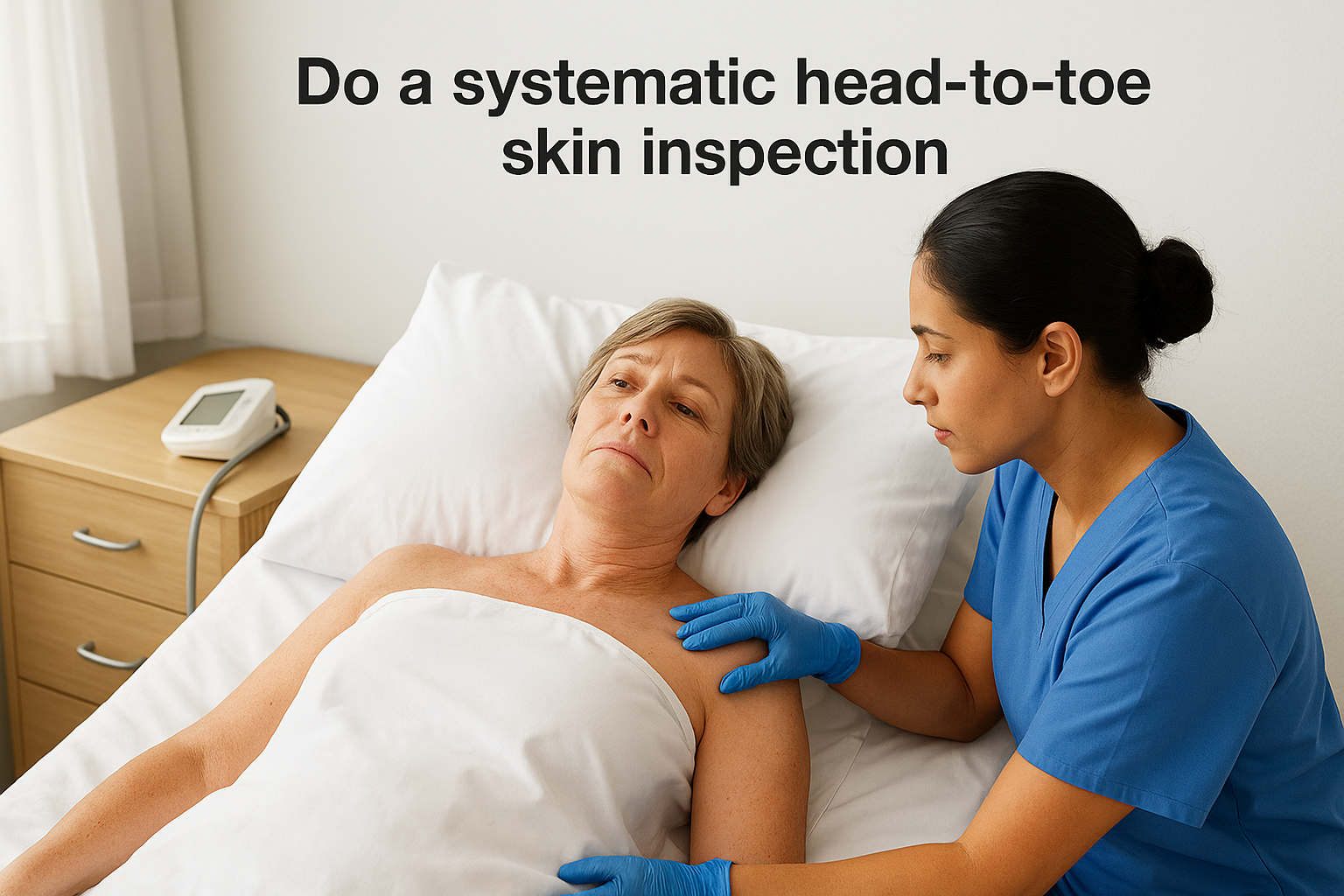 Do a systematic head-to-toe skin inspection