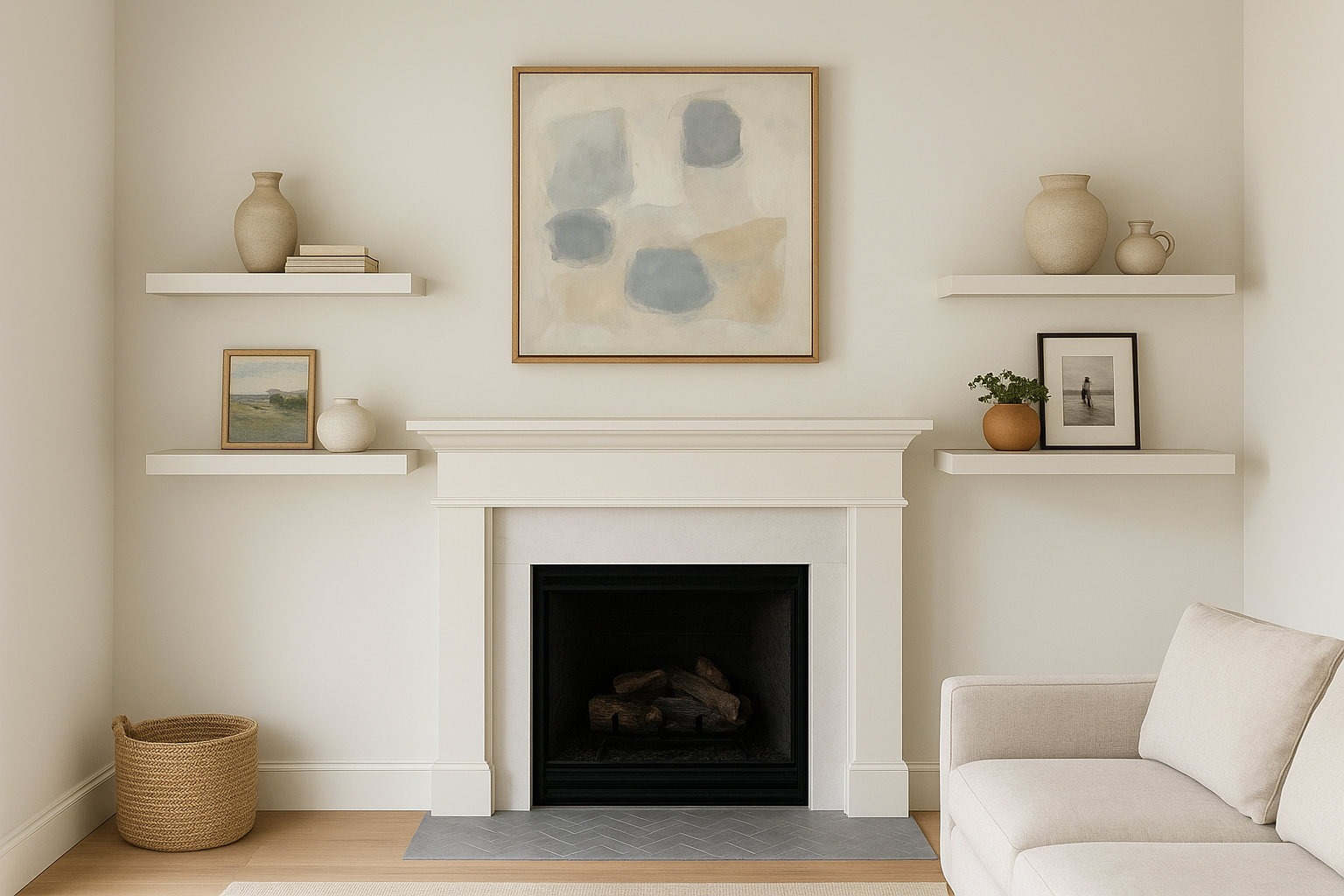 9. Frame your fireplace with floating shelves