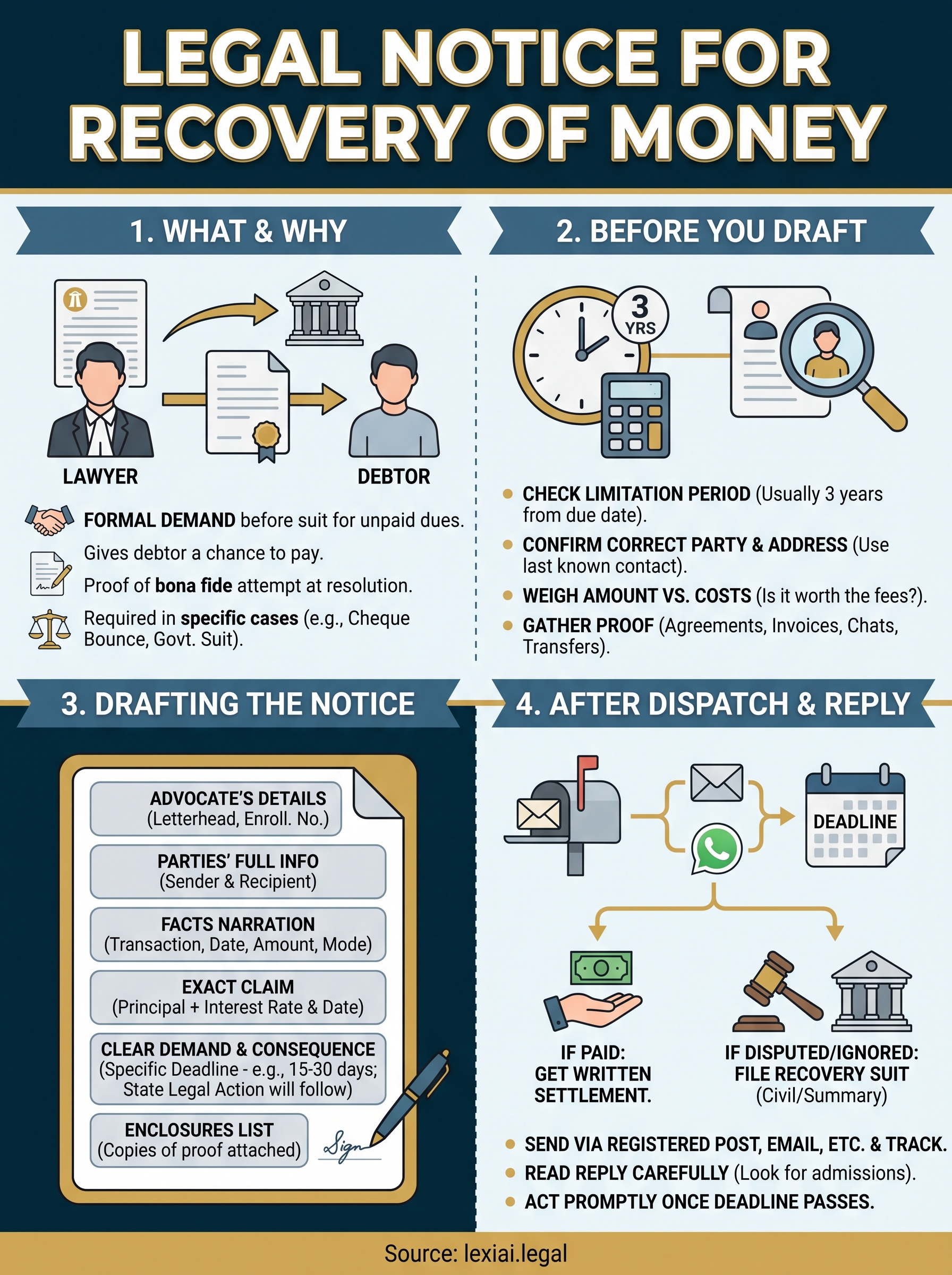 legal notice for recovery of money infographic