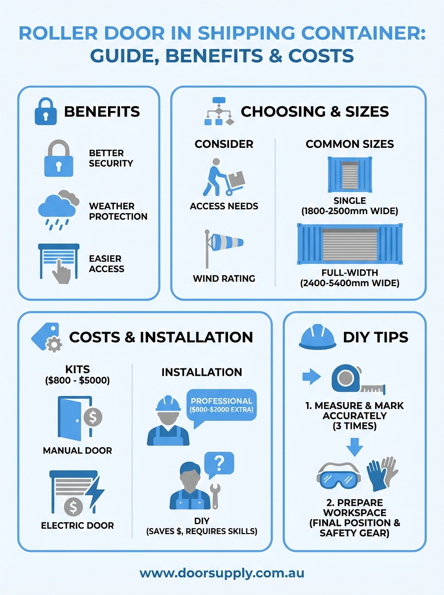 roller door in shipping container infographic