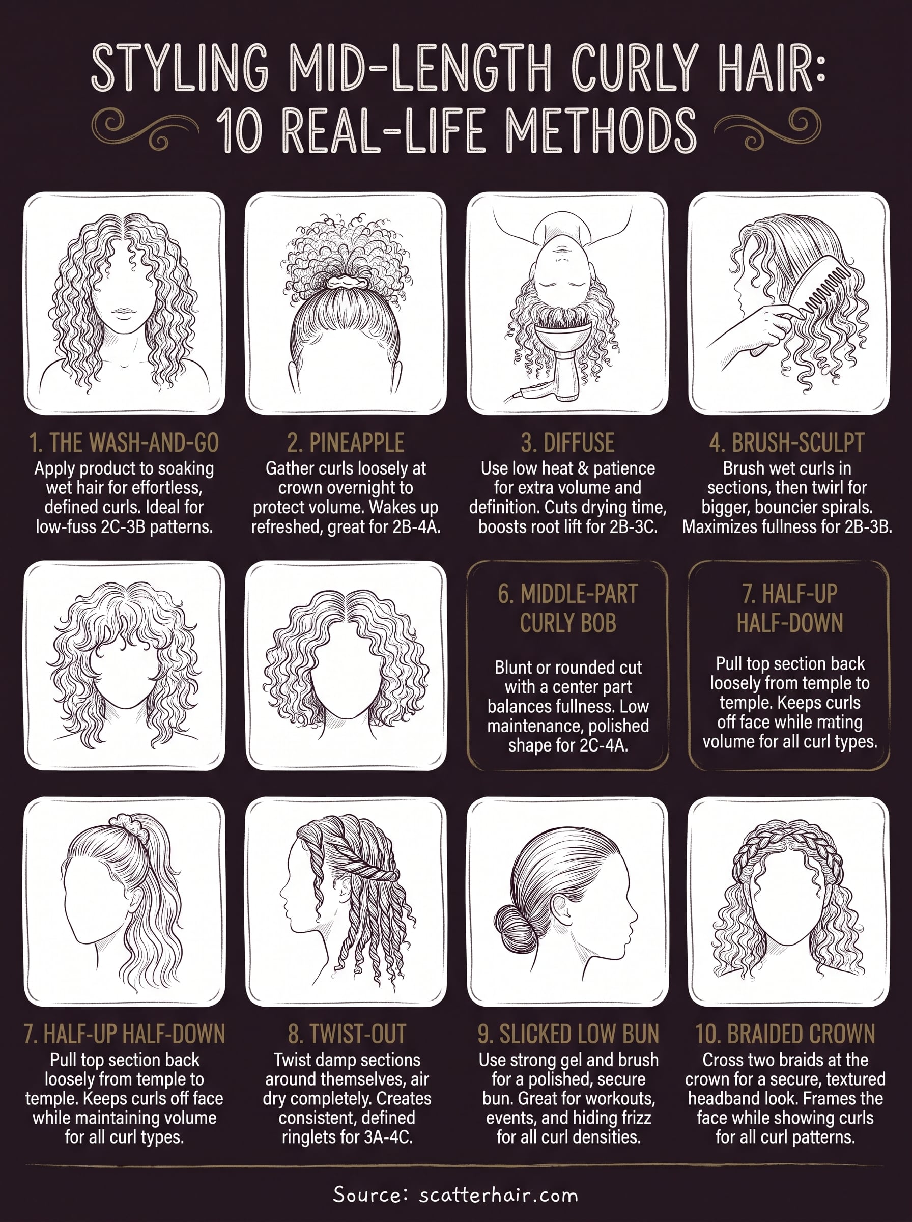 how to style mid length curly hair infographic