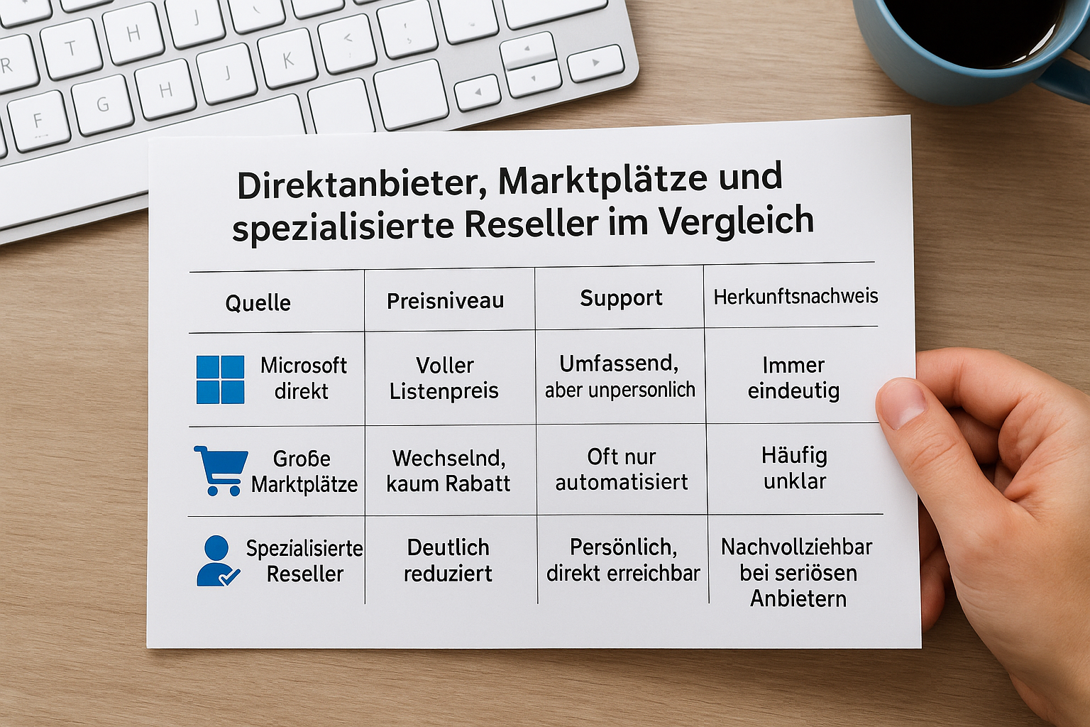 Direktanbieter, Marktplätze und spezialisierte Reseller im Vergleich