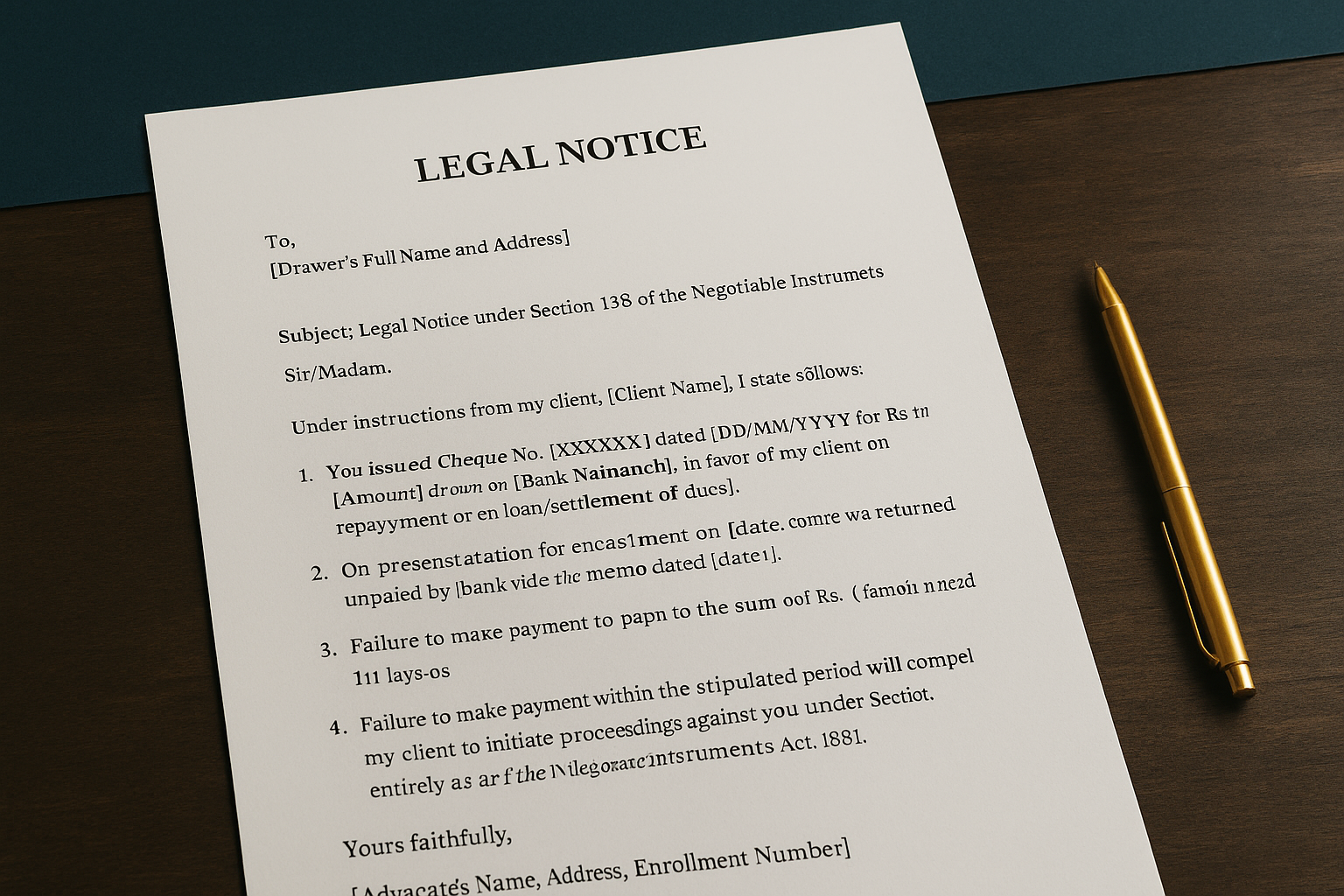 Sample section 138 legal notice format
