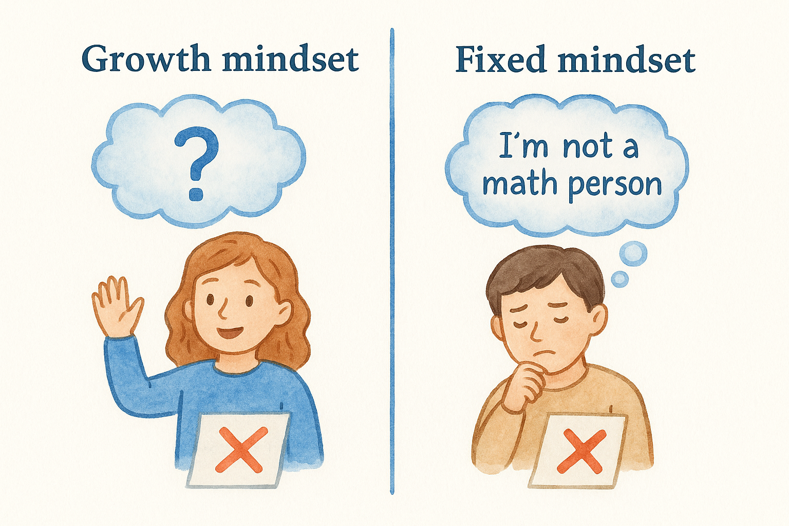 Growth mindset vs. fixed mindset: mistakes side by side