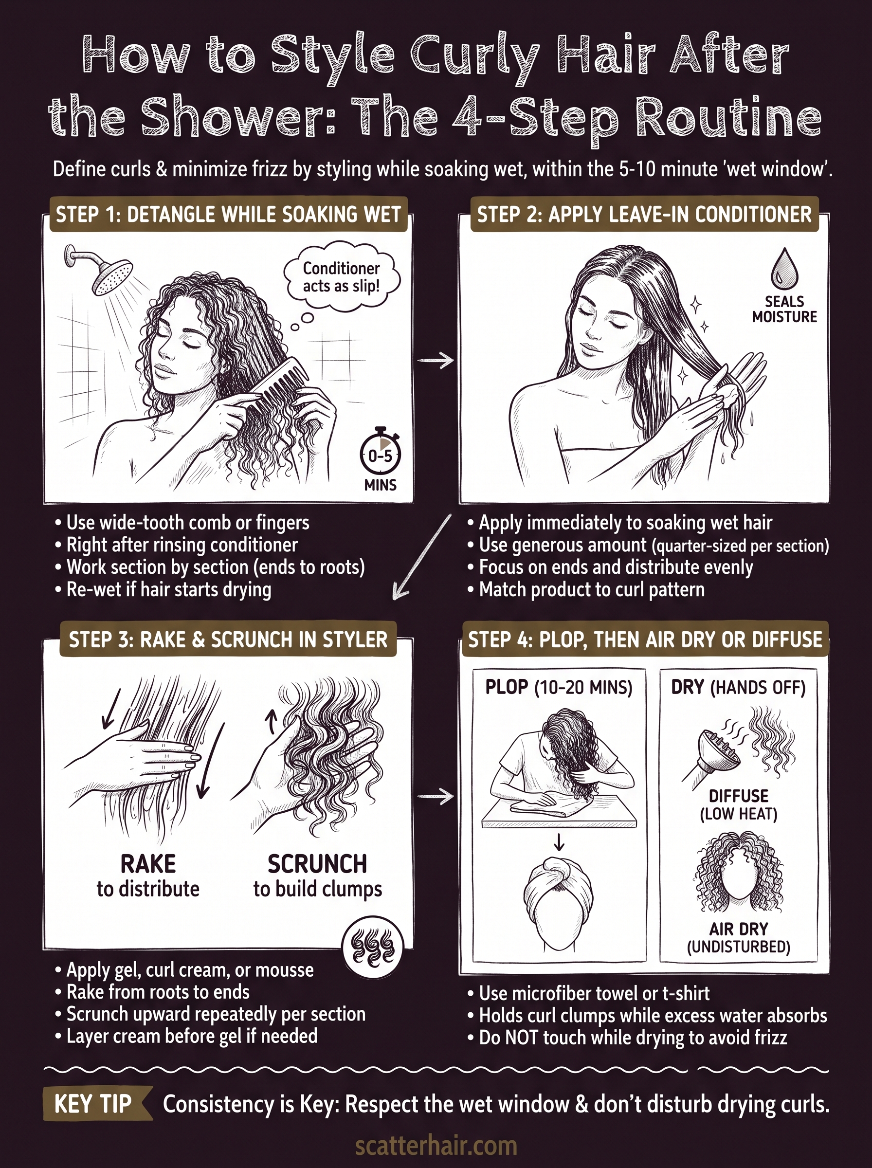 how to style curly hair after the shower infographic