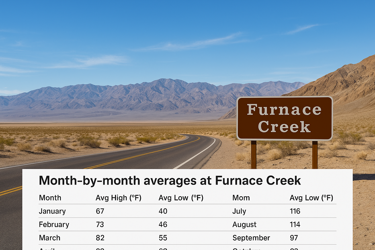 Month-by-month averages at Furnace Creek