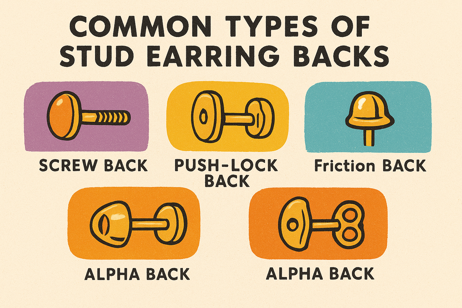 Common types of stud earring backs