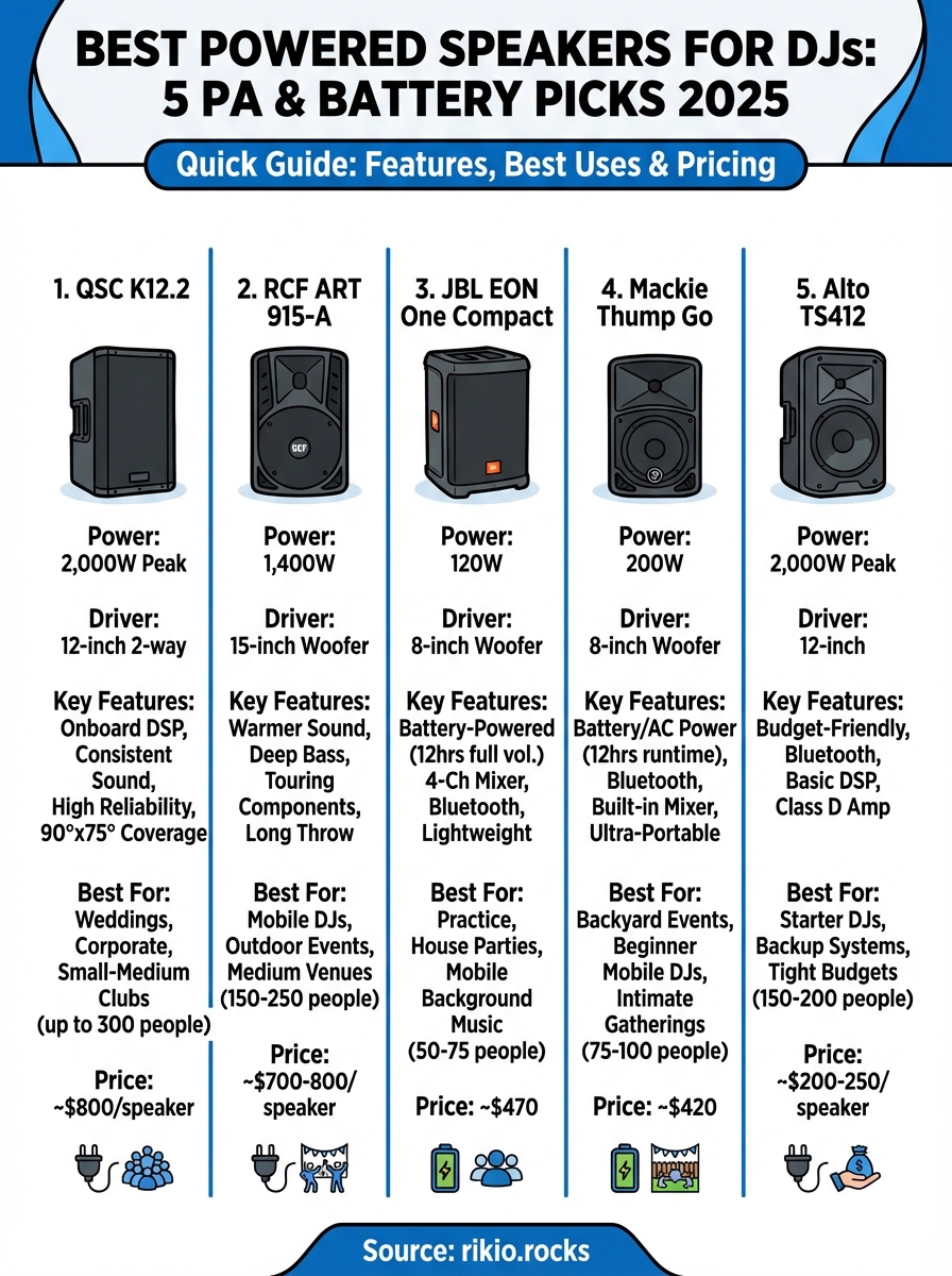 best powered speakers for djs infographic
