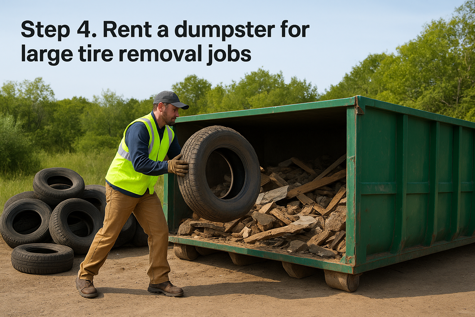Step 4. Rent a dumpster for large tire removal jobs