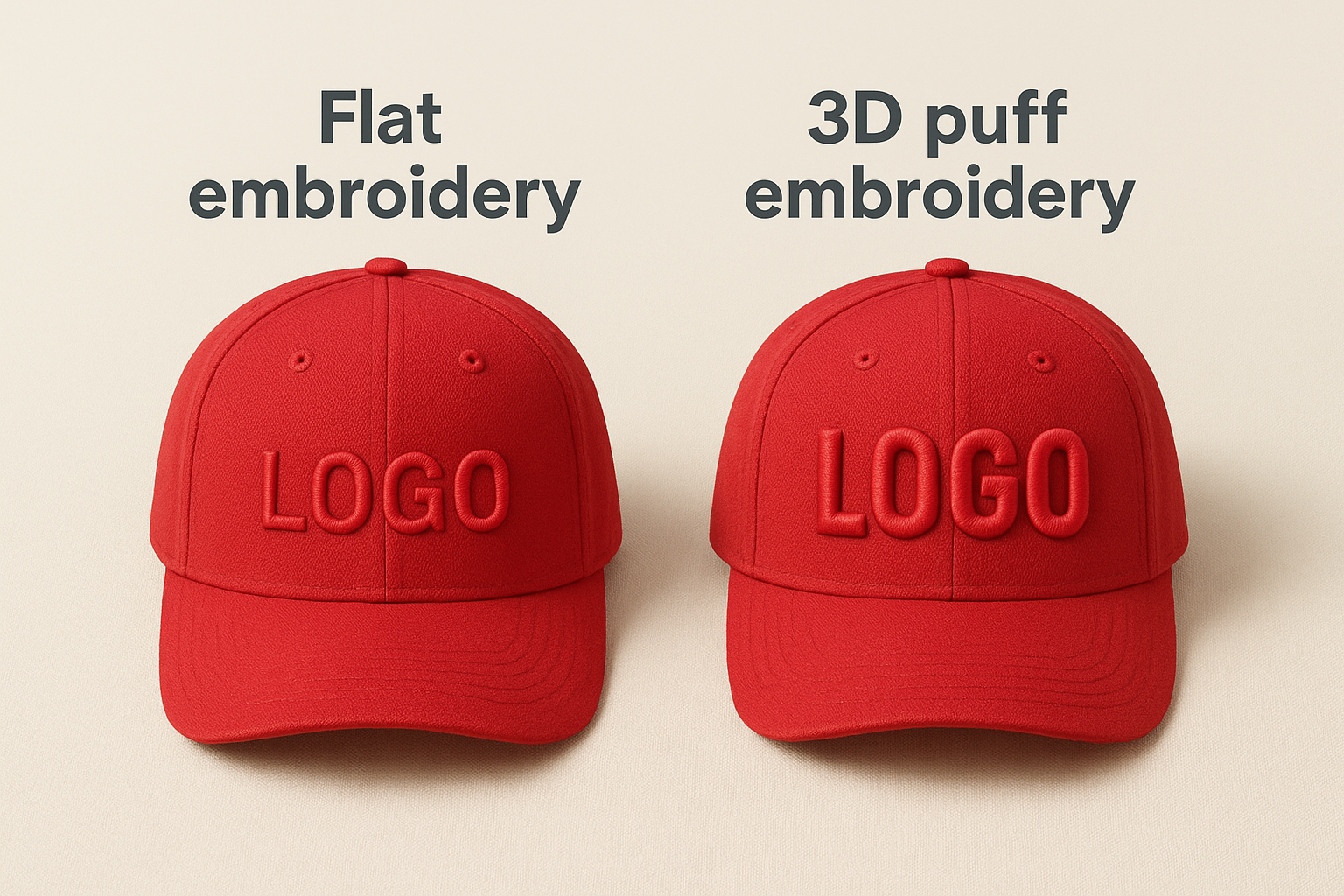 Flat versus 3D puff embroidery