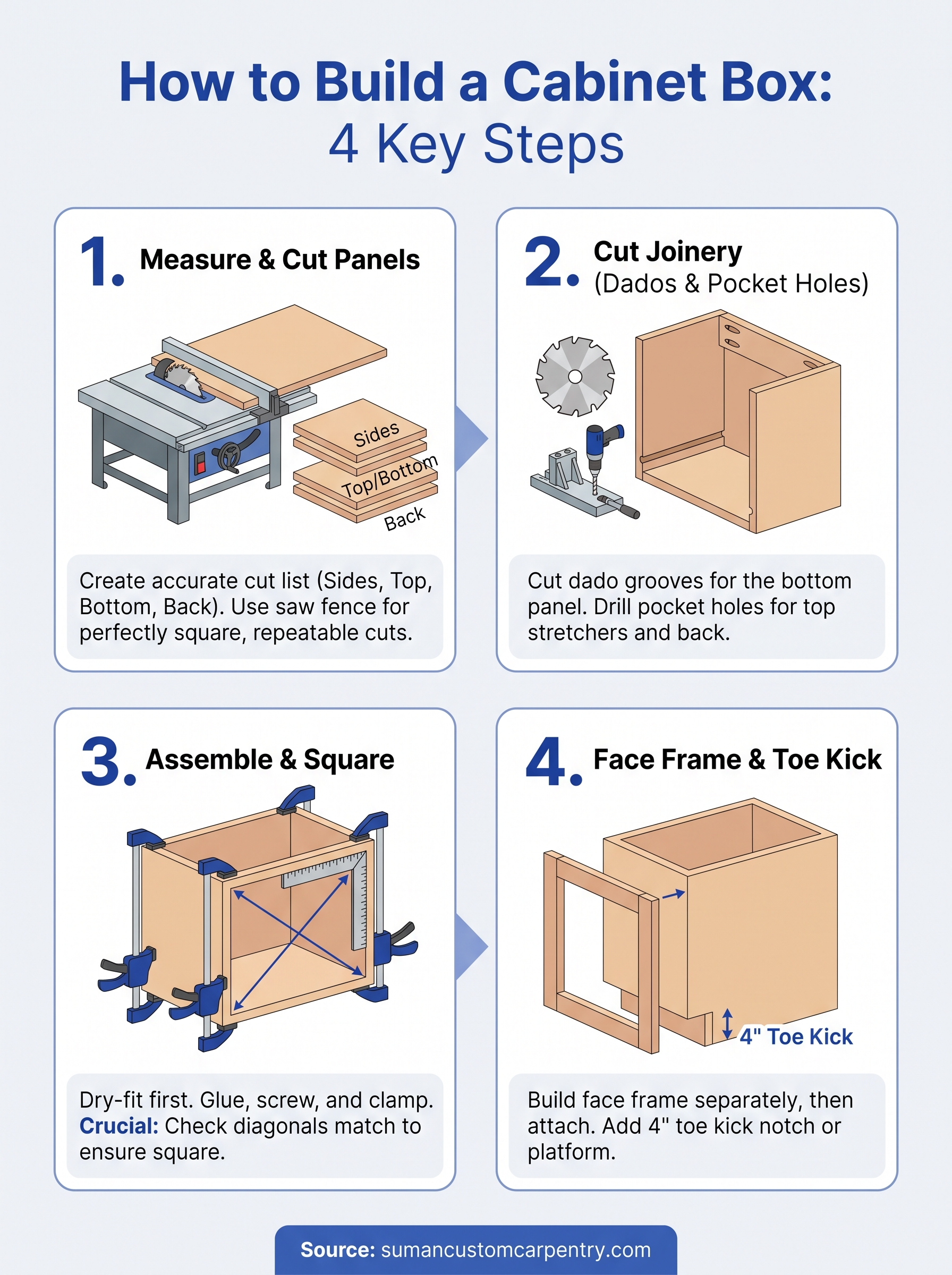 how to build a cabinet box infographic