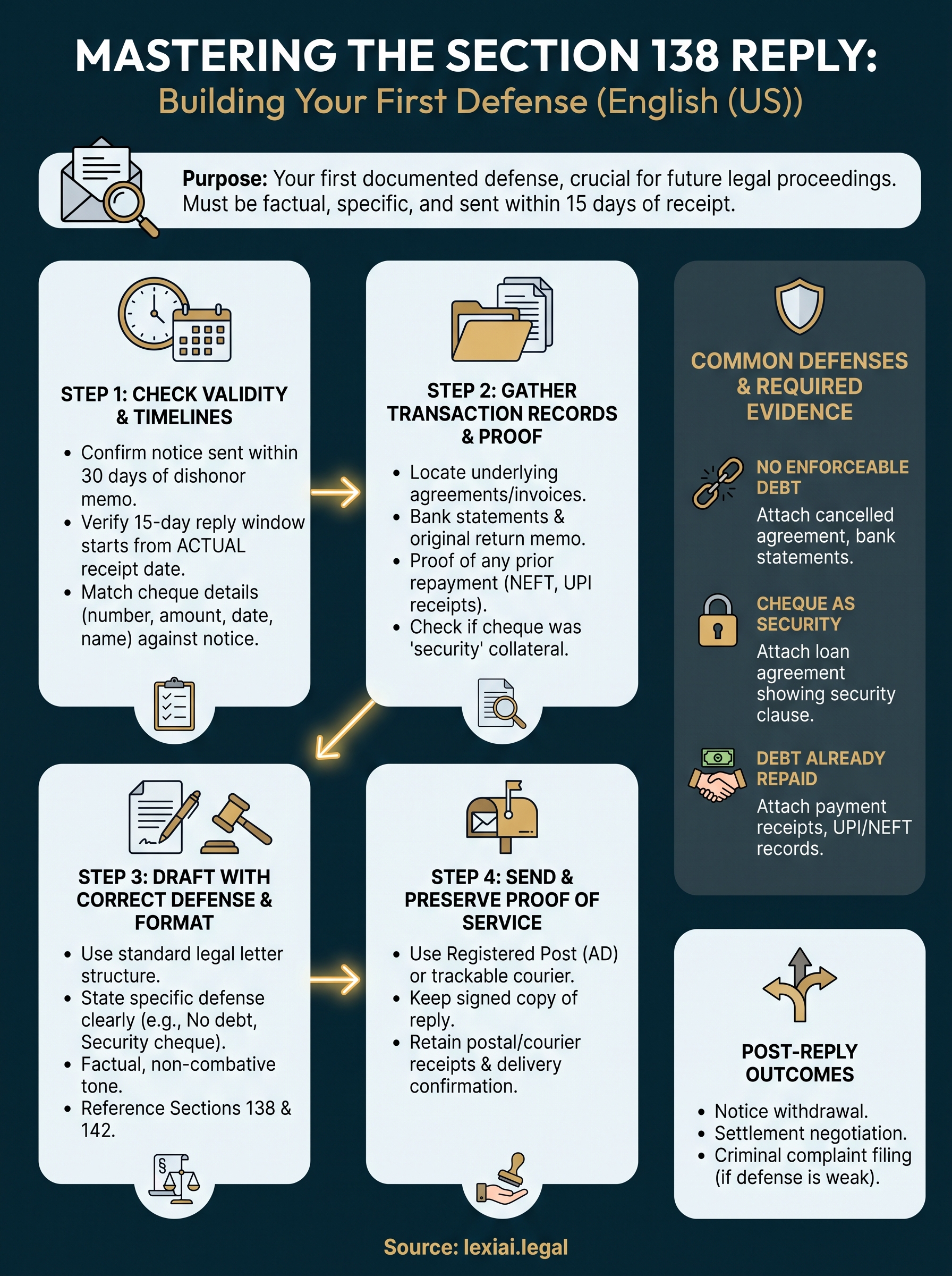 reply to legal notice 138 ni act format infographic