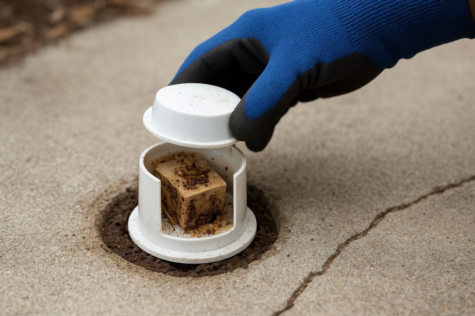 How to Install Termite Bait Stations in Concrete 2 Step 4. Monitor and maintain the stations