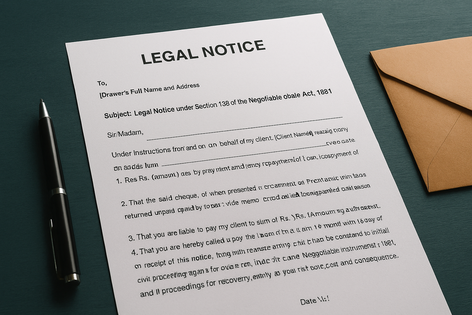 Sample legal notice format for cheque bounce