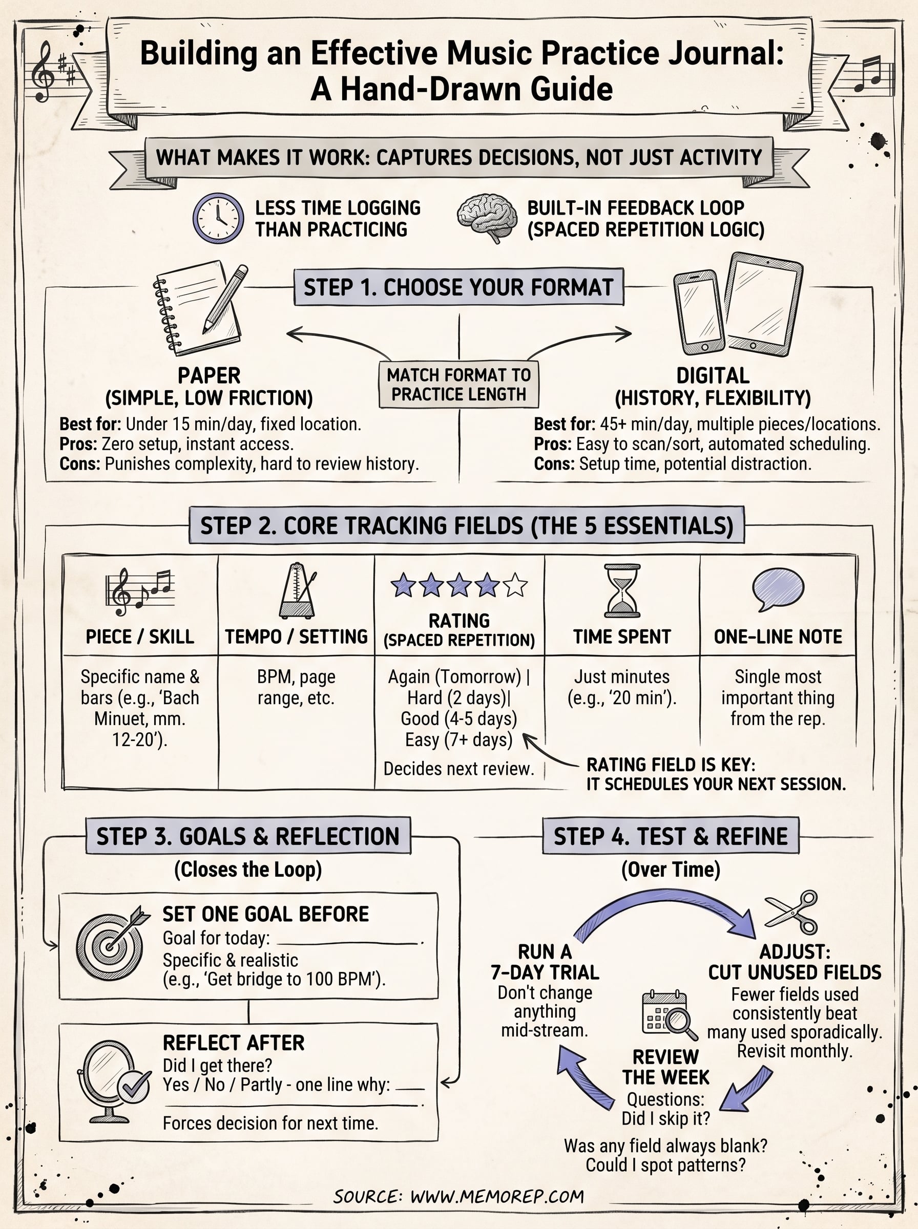 music practice journal template infographic