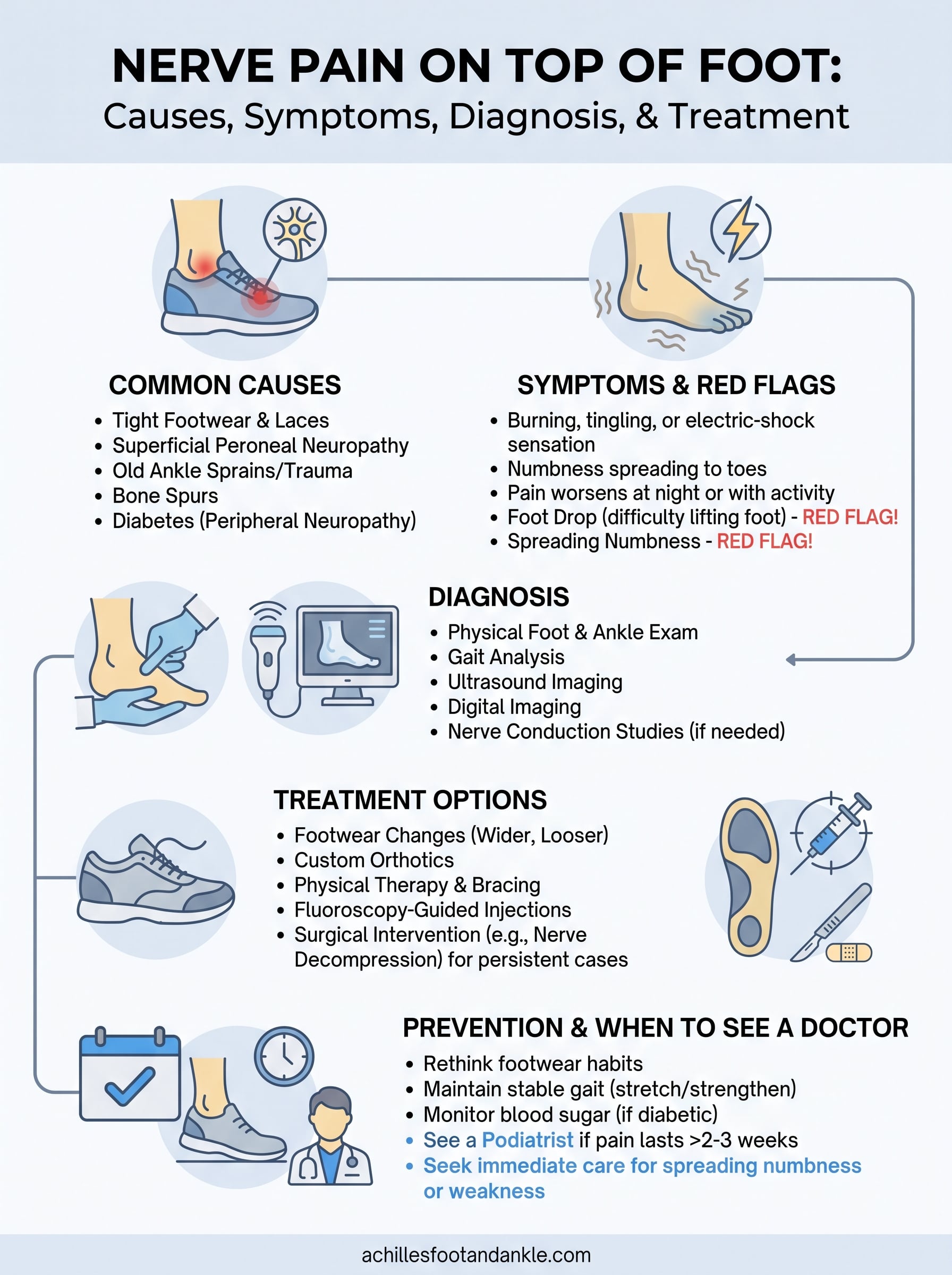 nerve pain on top of foot causes infographic