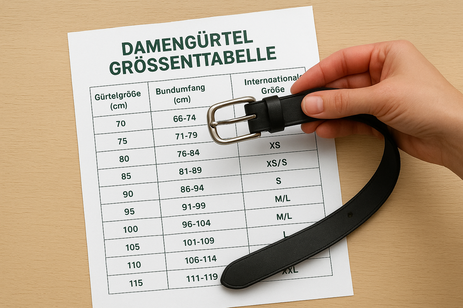 Schritt 2. Damengürtel Größentabelle anwenden