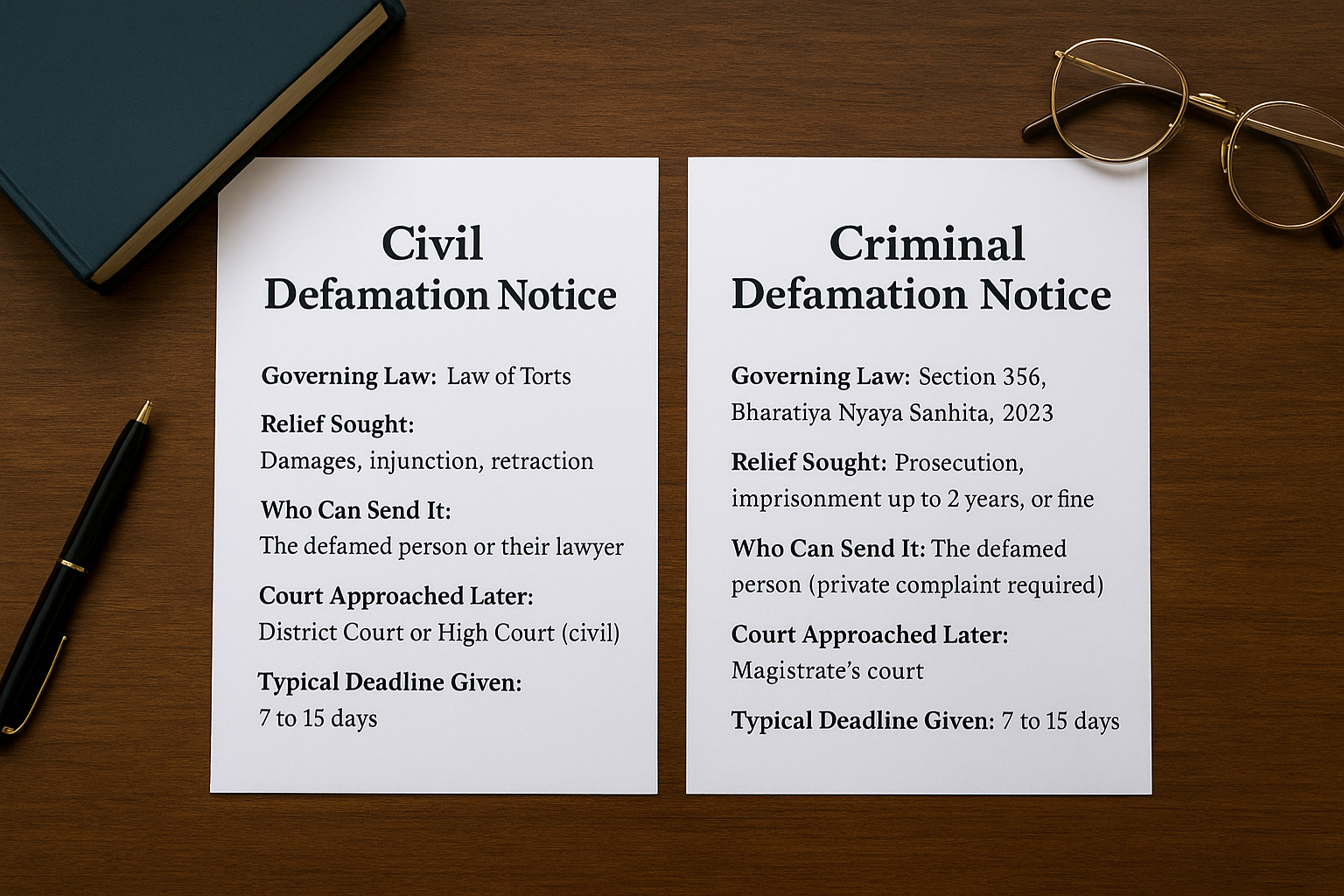 Civil defamation notice vs criminal defamation notice