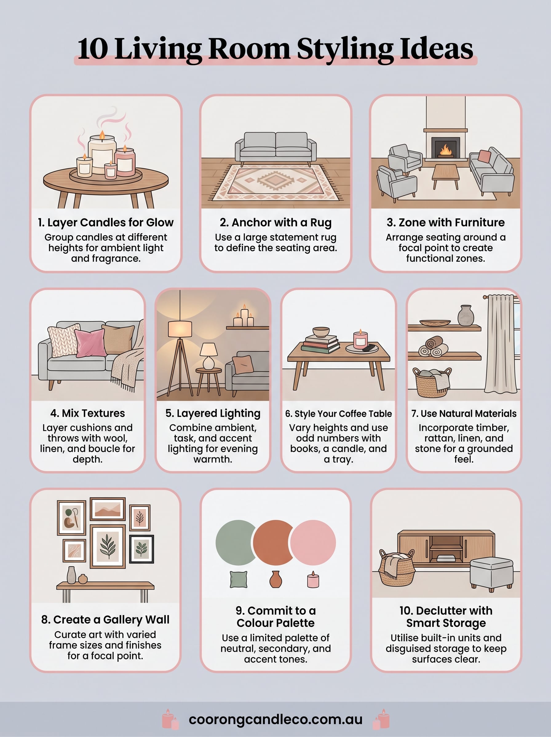 living room styling ideas infographic