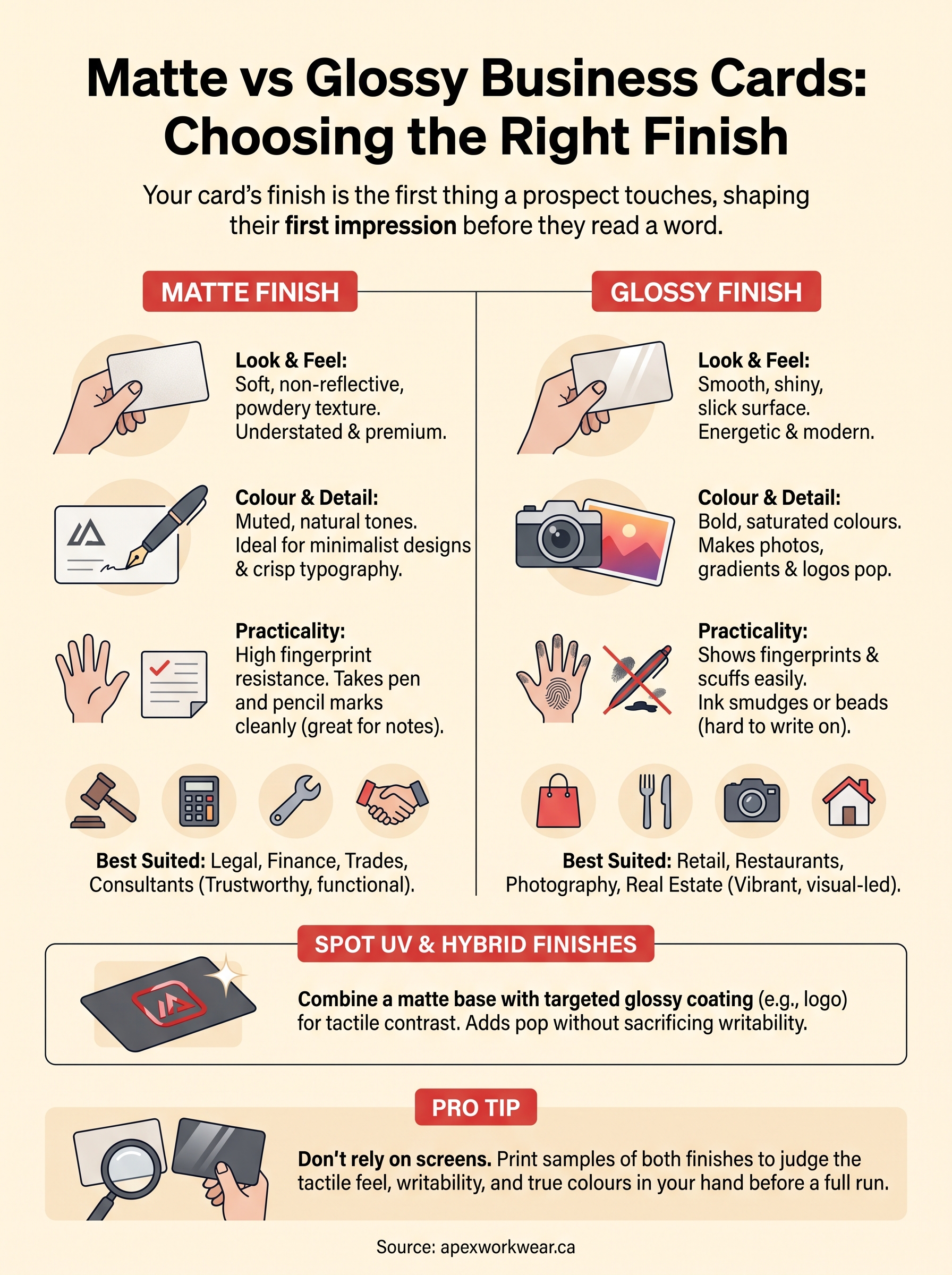 matte vs glossy business cards infographic