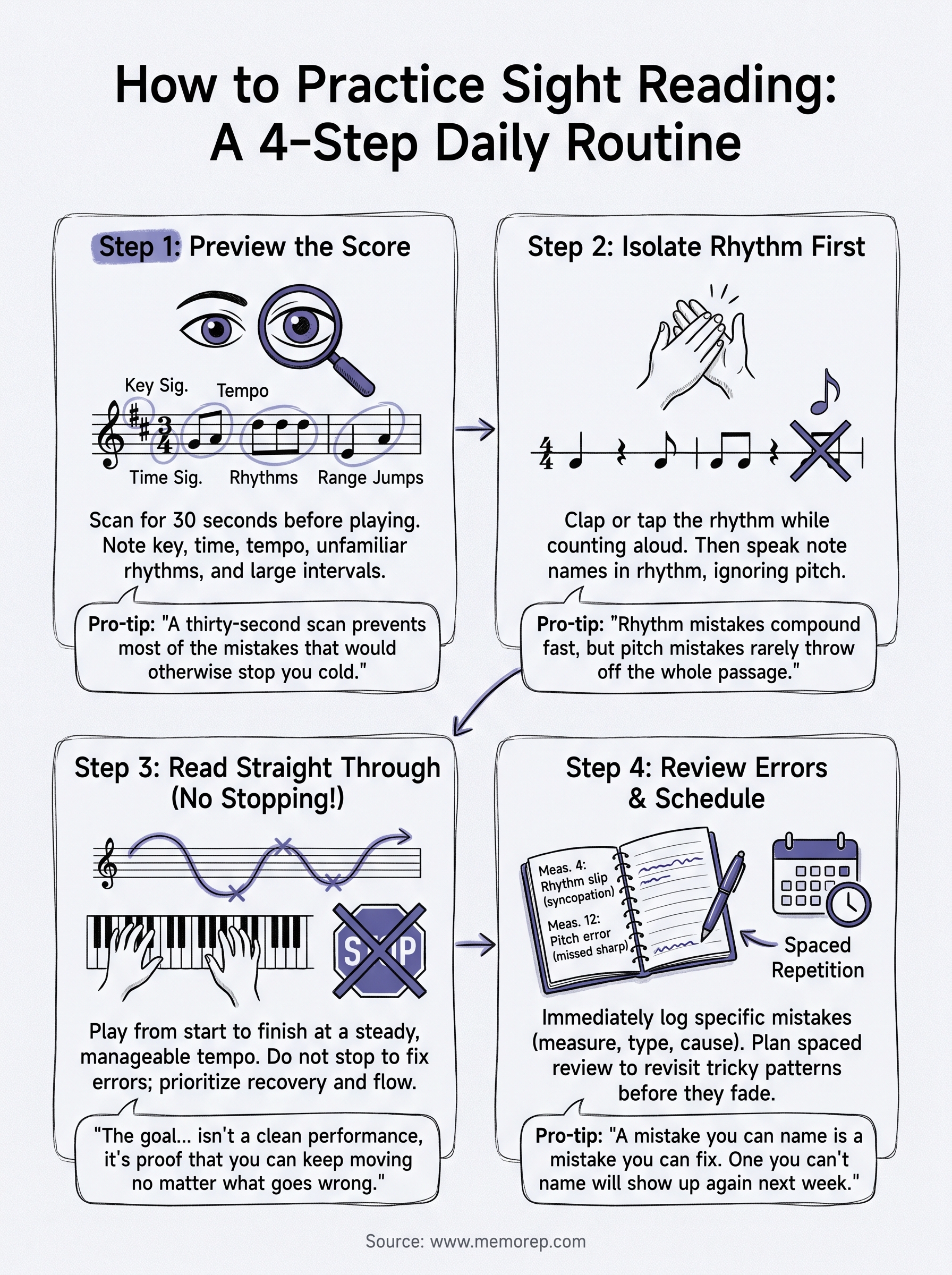 how to practice sight reading infographic
