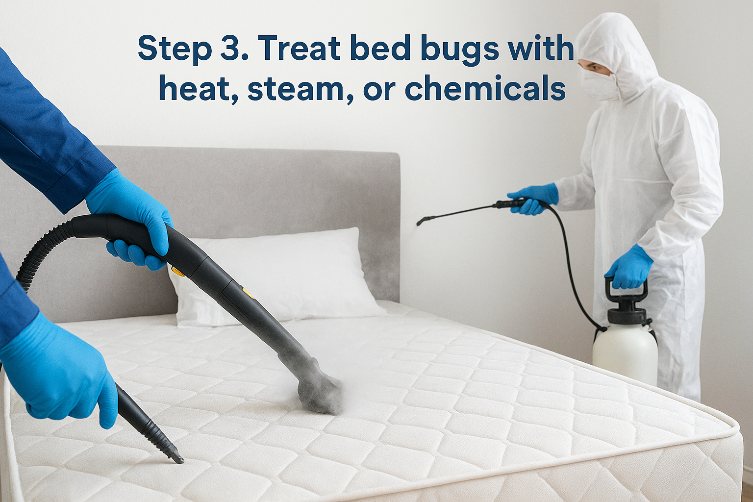 Step 3. Treat bed bugs with heat, steam, or chemicals
