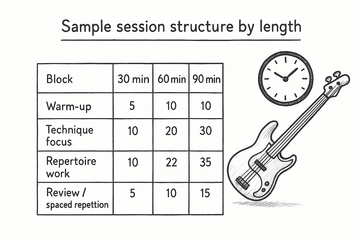 Sample session structure by length