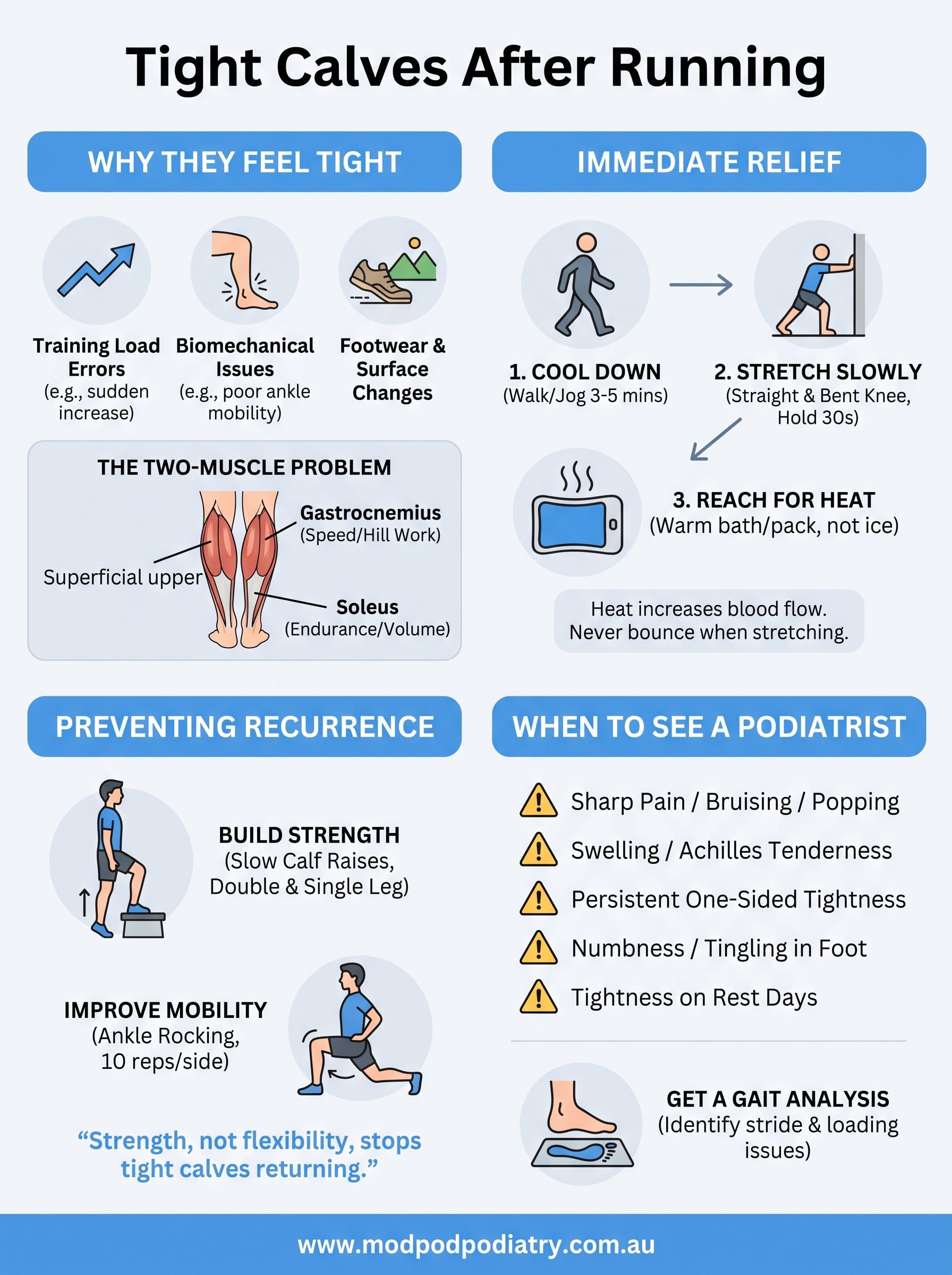tight calves after running infographic
