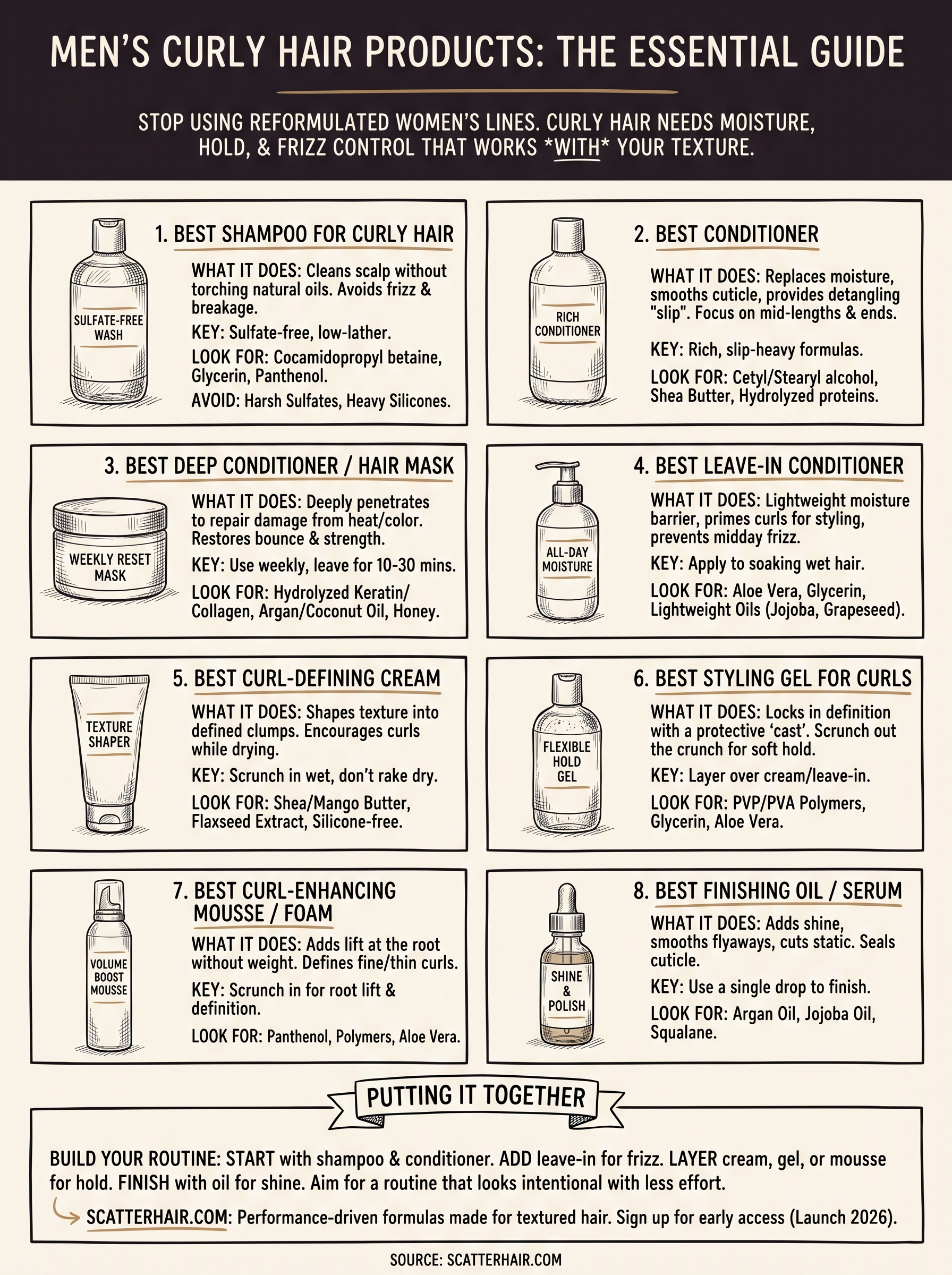 men curly hair products infographic