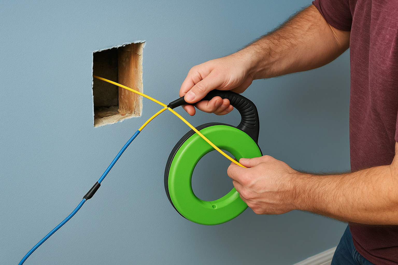 Feeding fish tape through the cavity