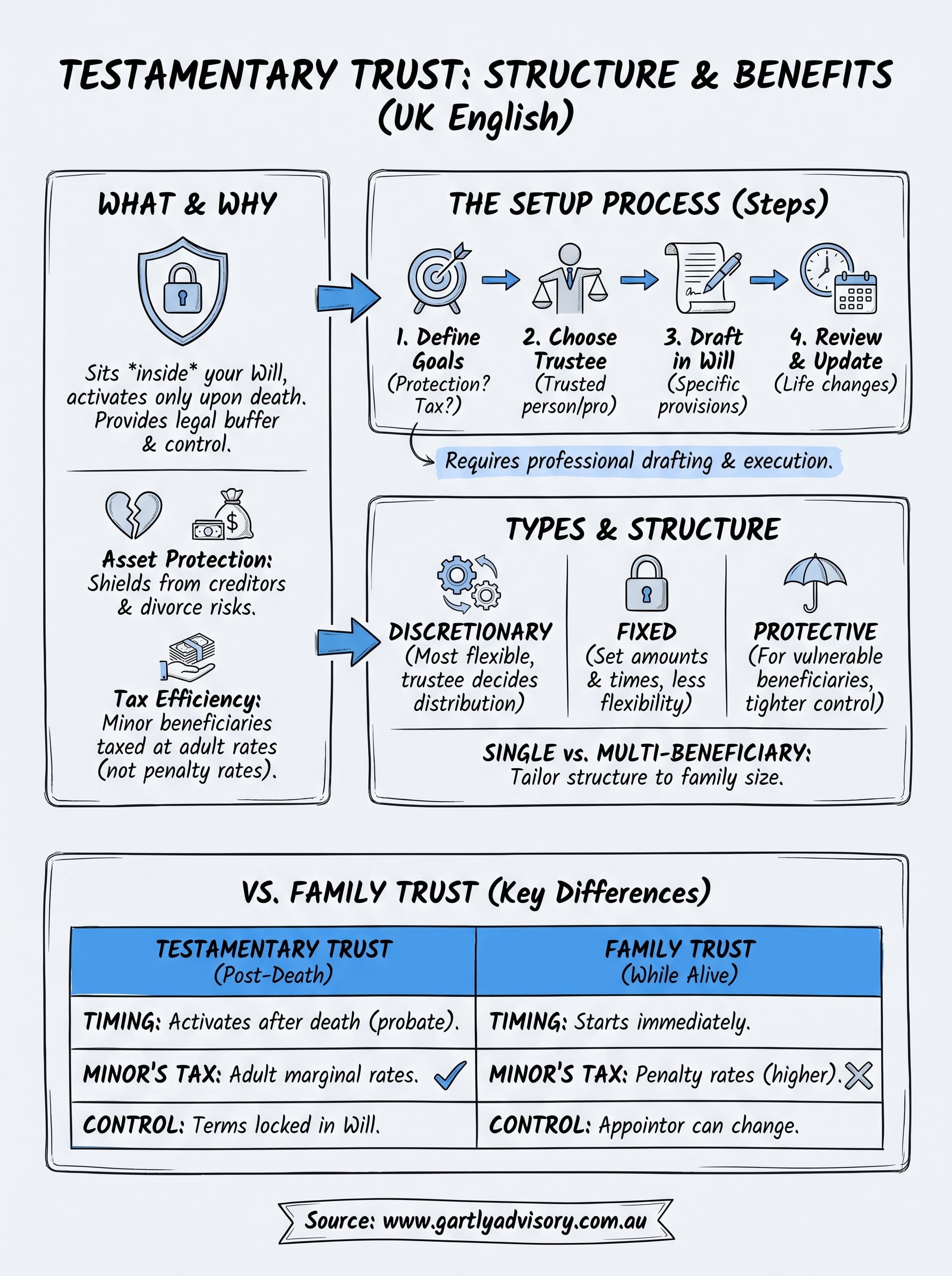 how to set up a testamentary trust infographic