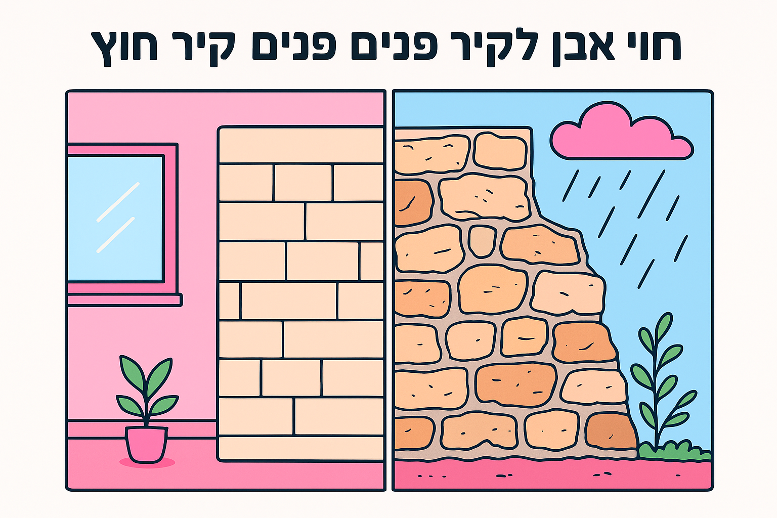 חיפוי אבן לקיר פנים מול קיר חוץ
