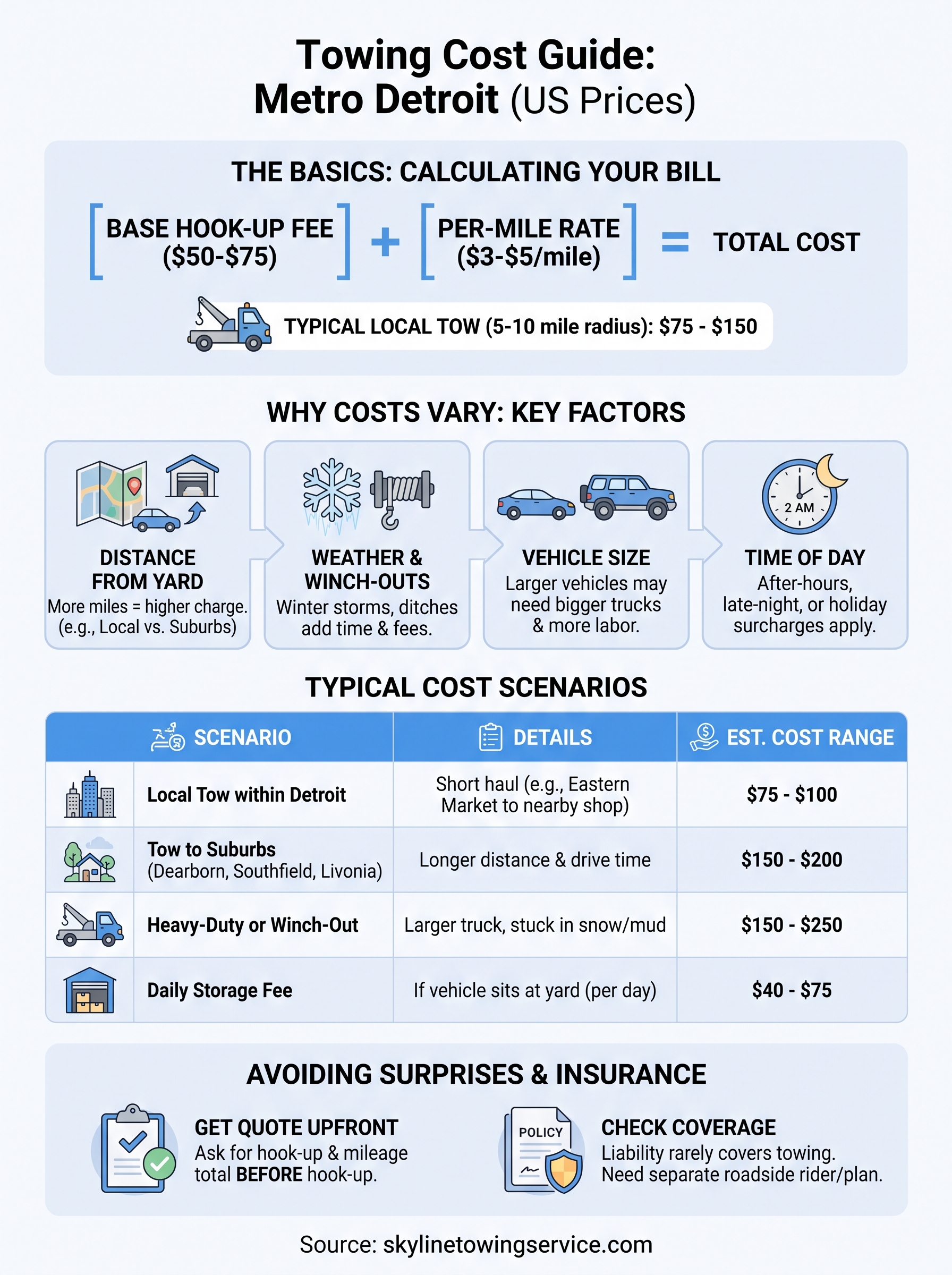 How Much Does Towing Cost? Detroit Pricing Explained how much does towing cost infographic